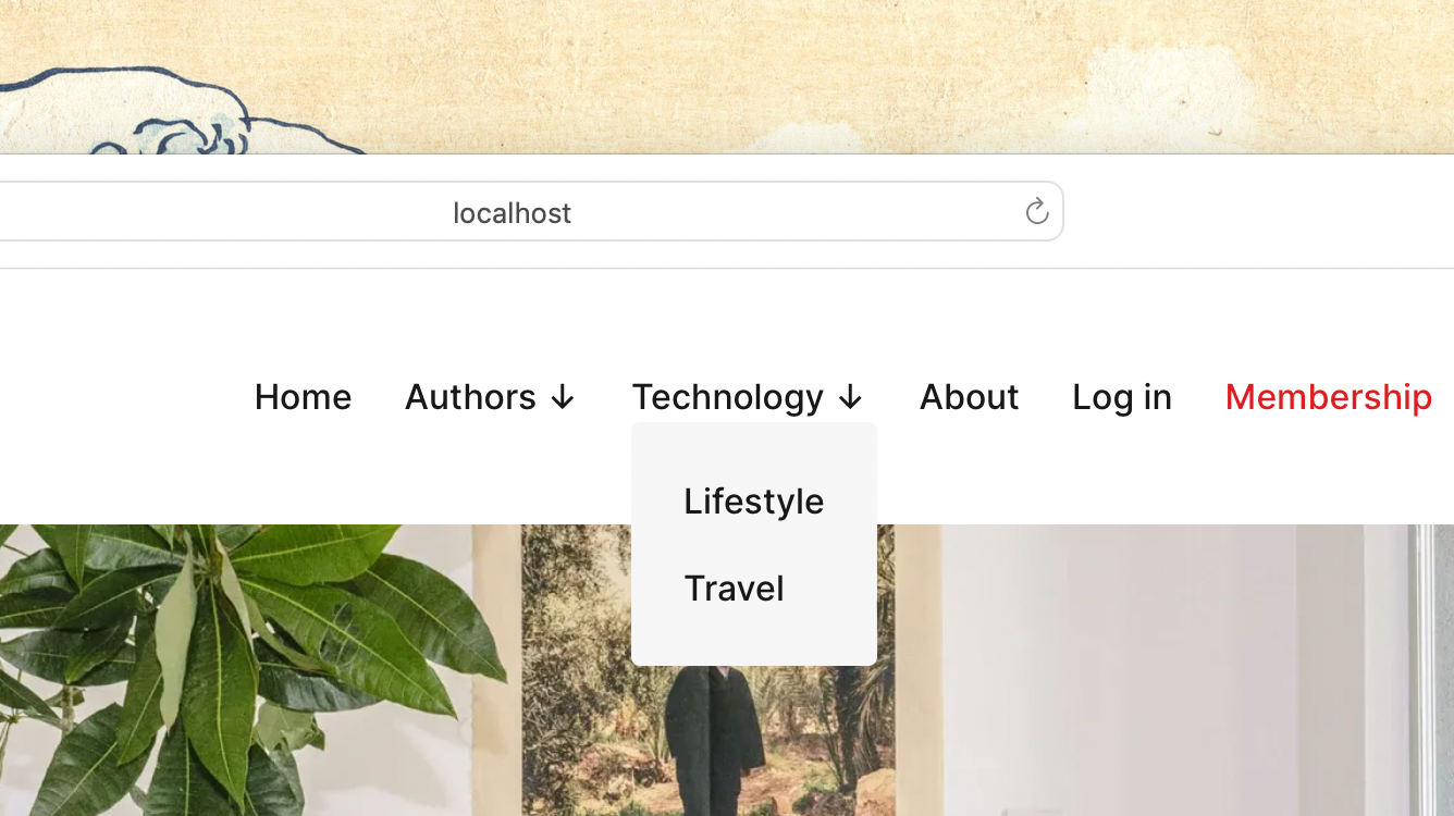 Ubud Ghost theme dropdown menu
