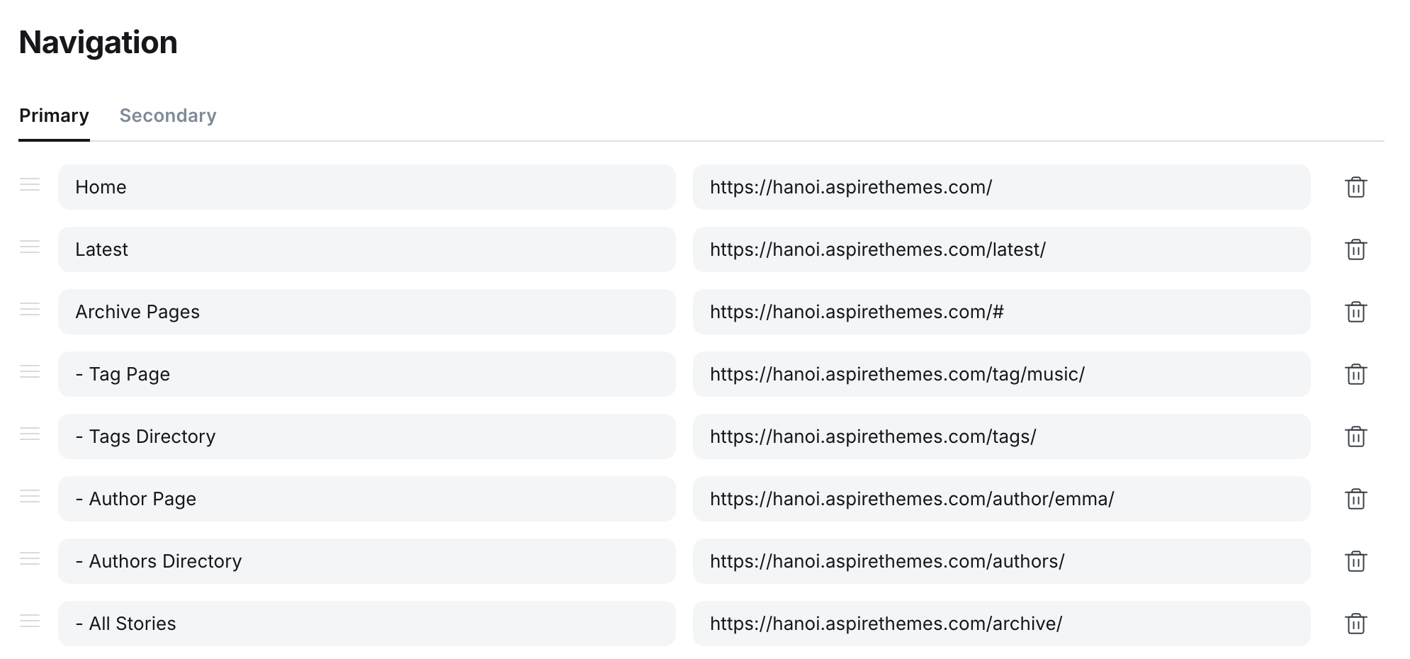 Hanoi dropdown navigation