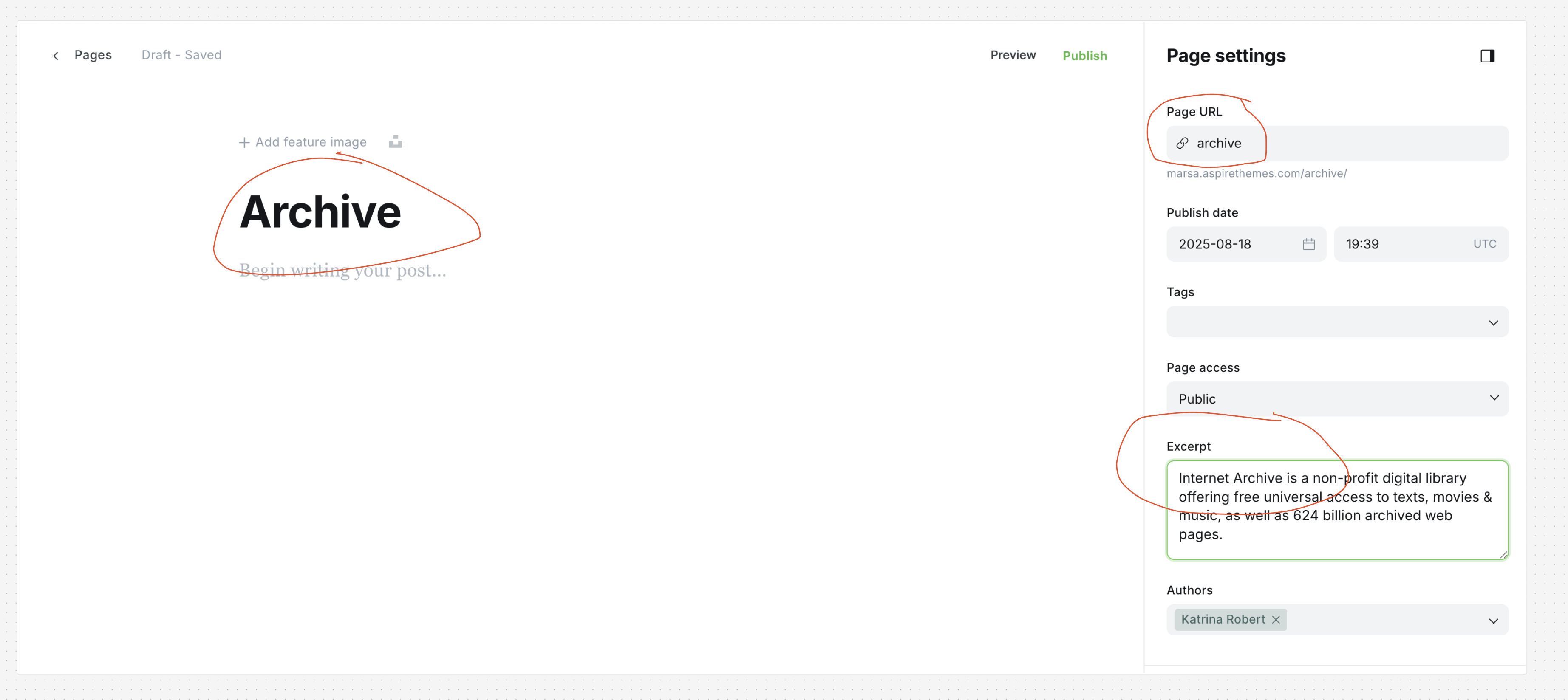 Archive header page example
