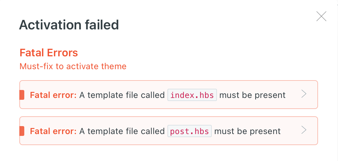 Ghost Theme Activation failed