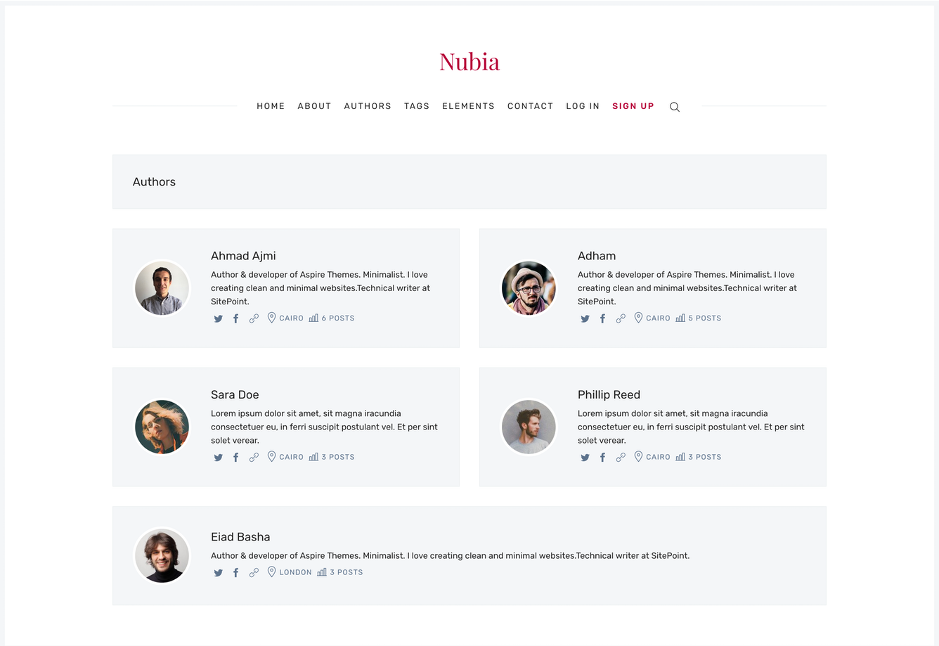 Ghost Nubia Theme Authors Page