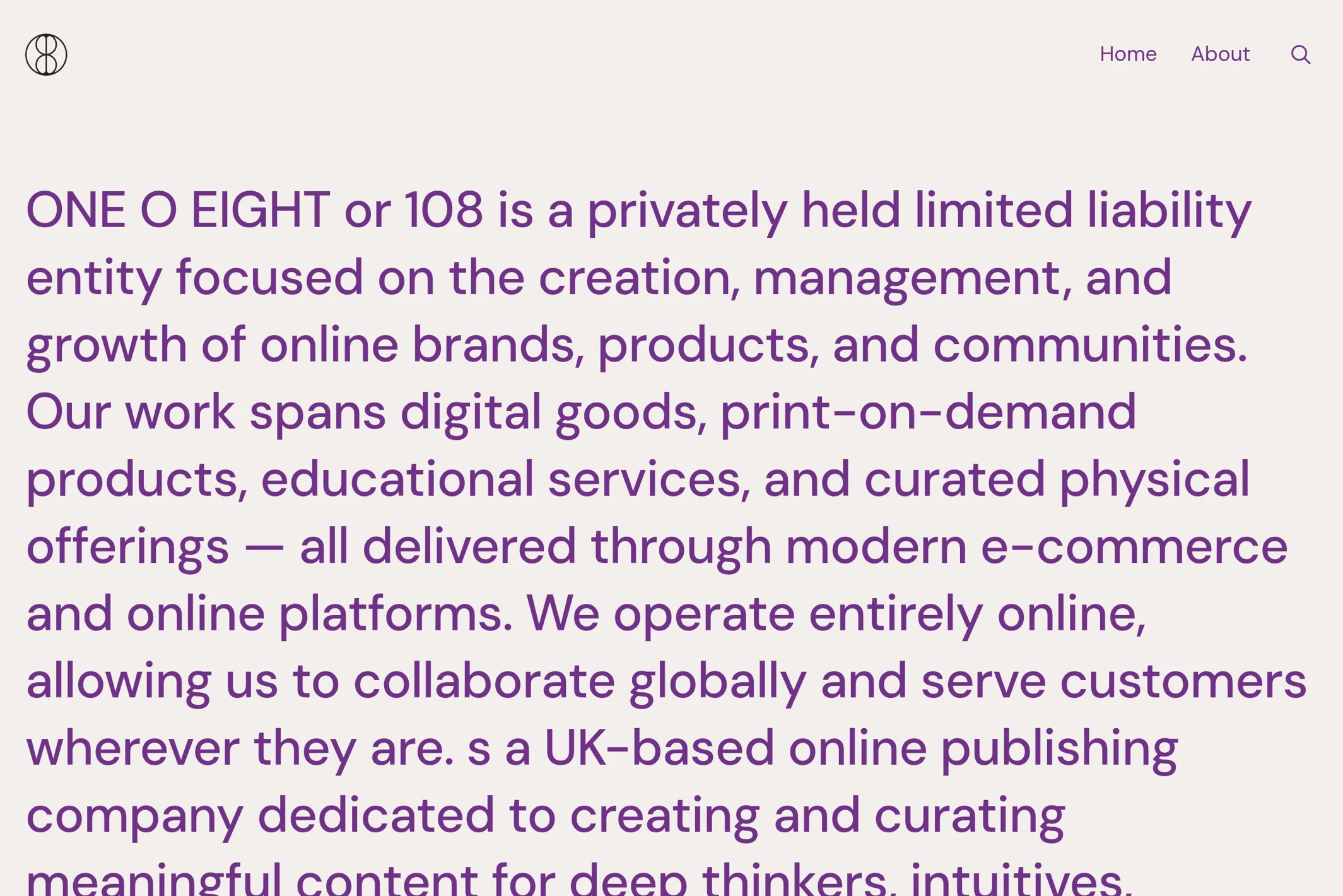Screenshot of ONE O EIGHT LLC — Ghost theme website