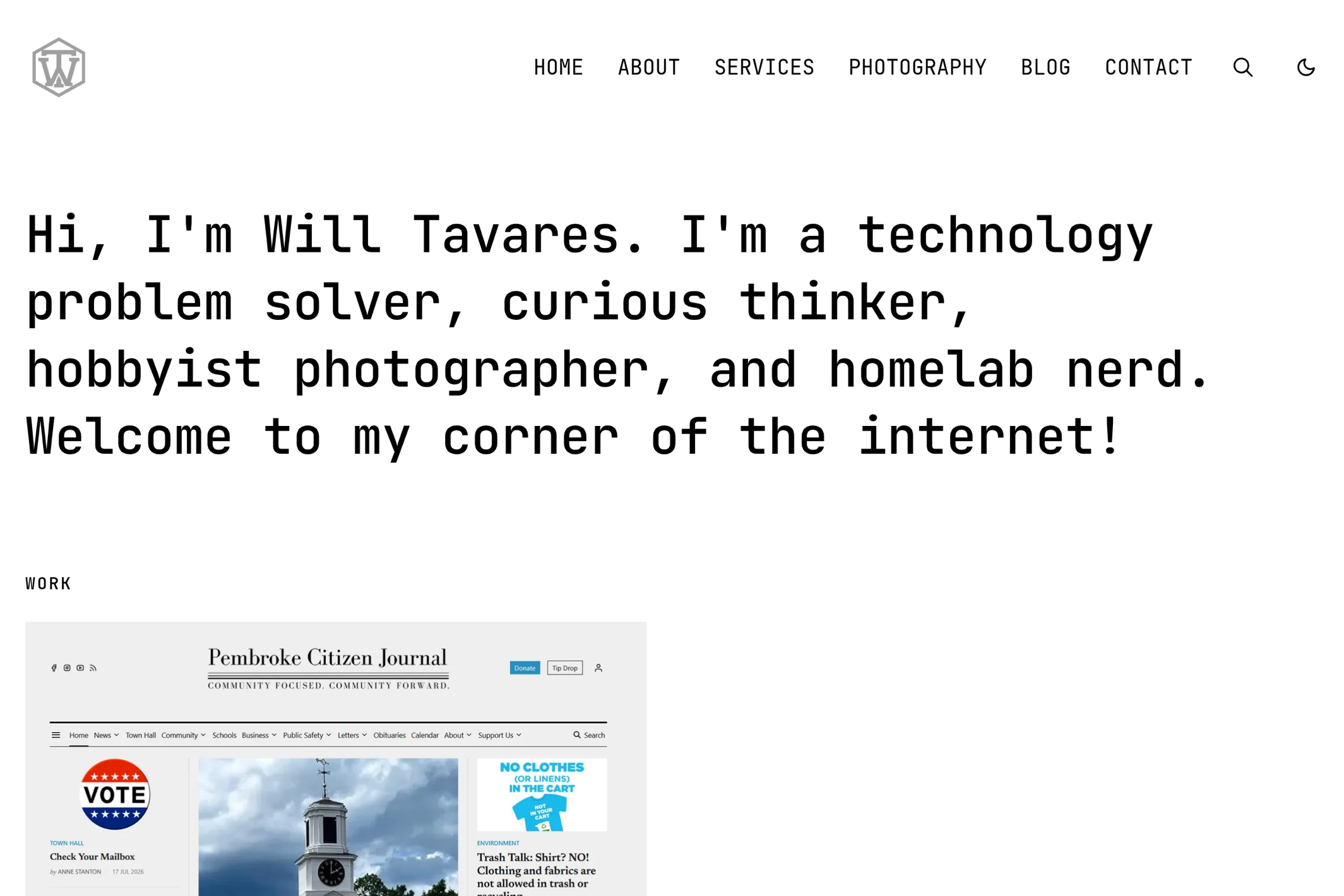 Screenshot of Will Tavares — Ghost theme website