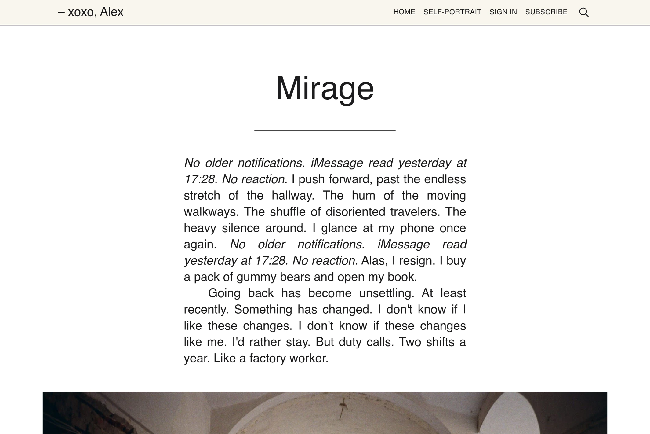 Screenshot of xoxo, Alex — built with Hakone Ghost theme