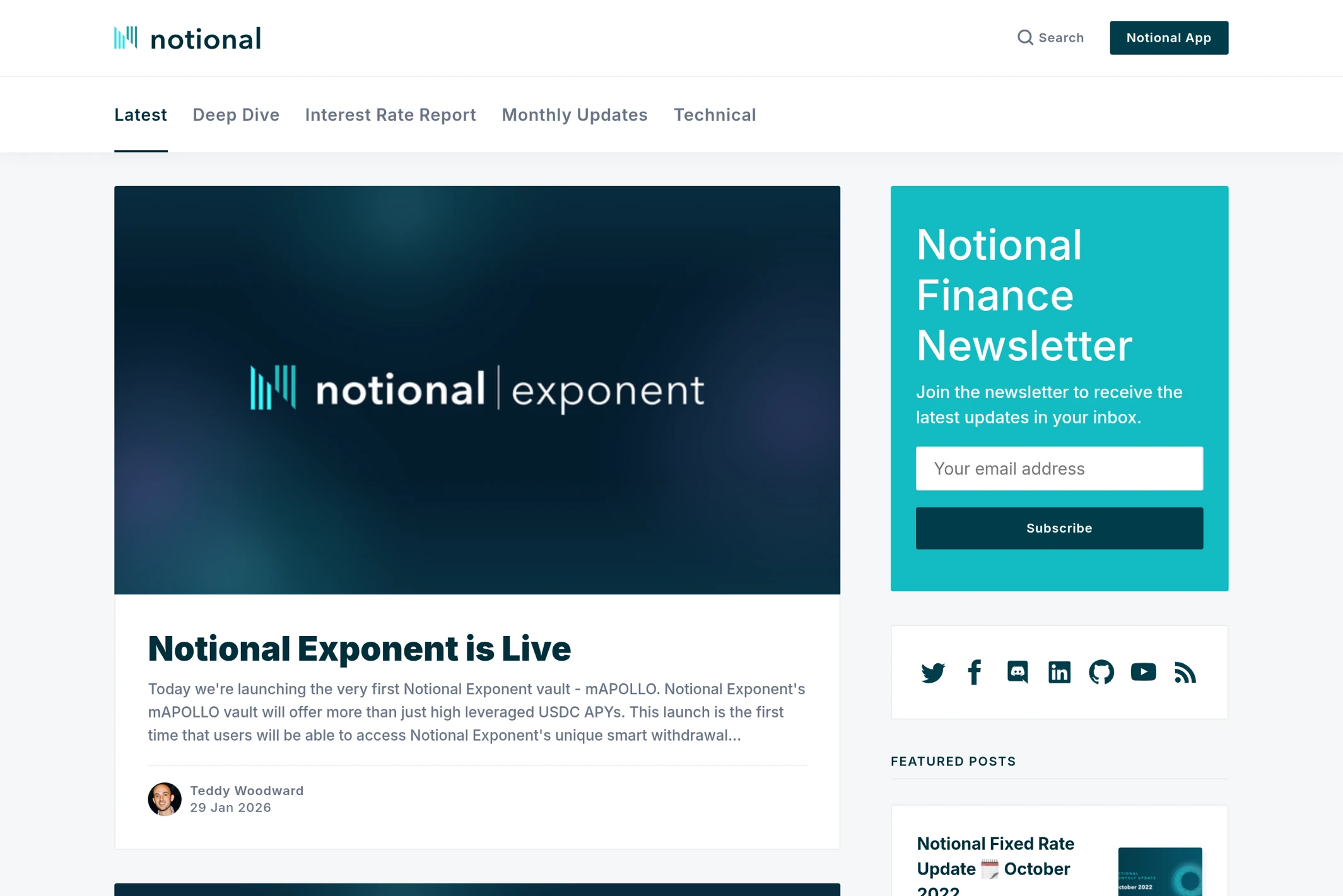 Screenshot of Notional Finance — Ghost theme website
