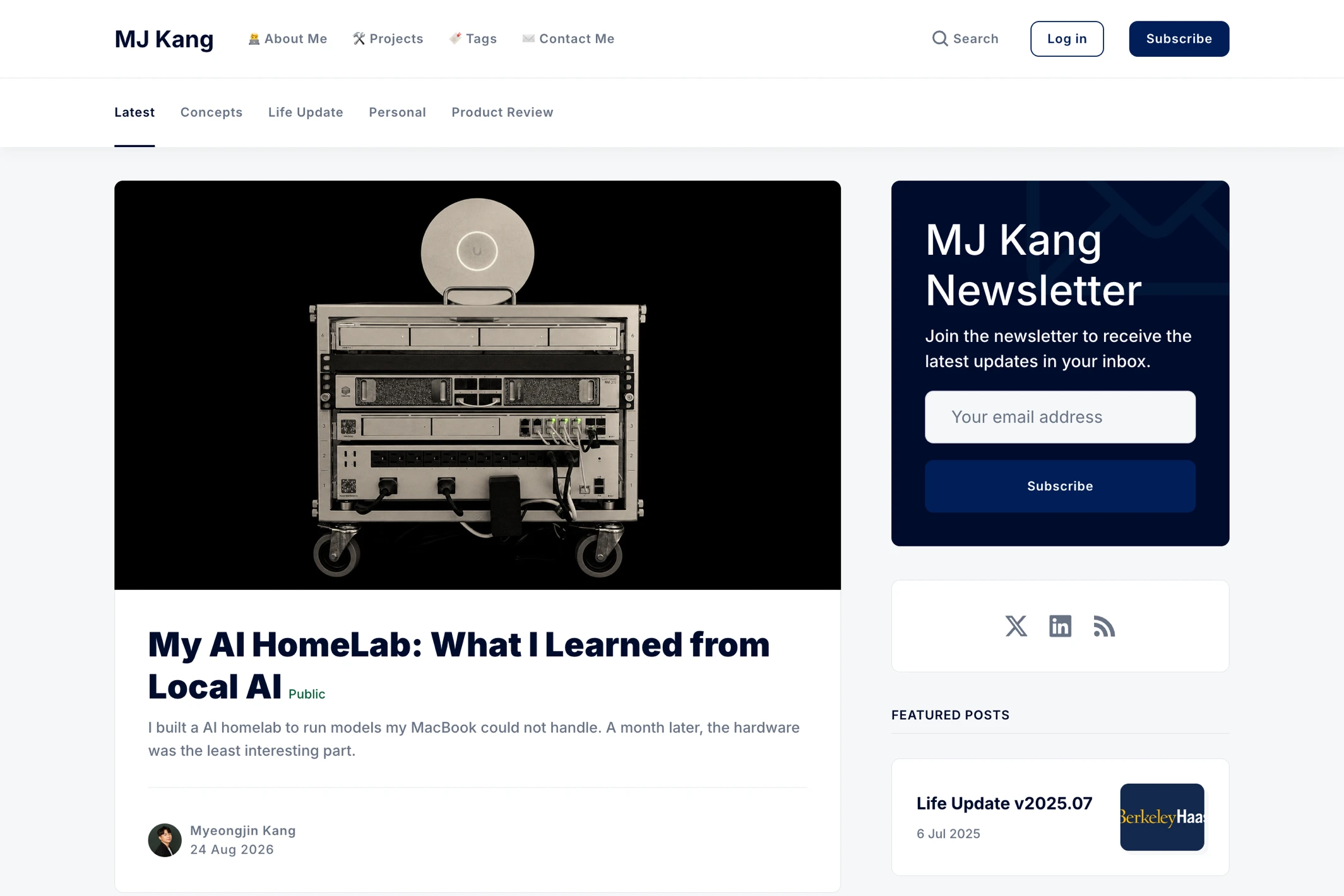 Screenshot of MJ Kang — Ghost theme website