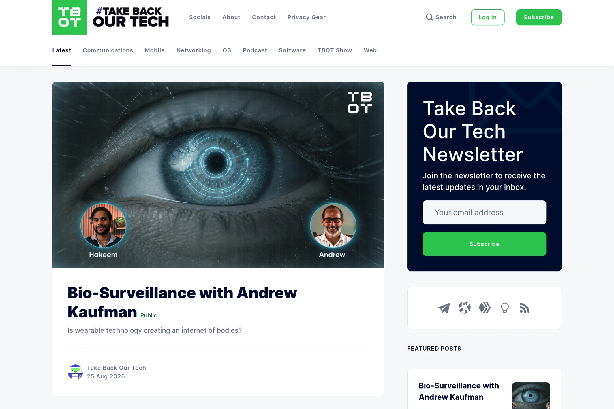 Screenshot of Take Back Our Tech — Ghost theme website