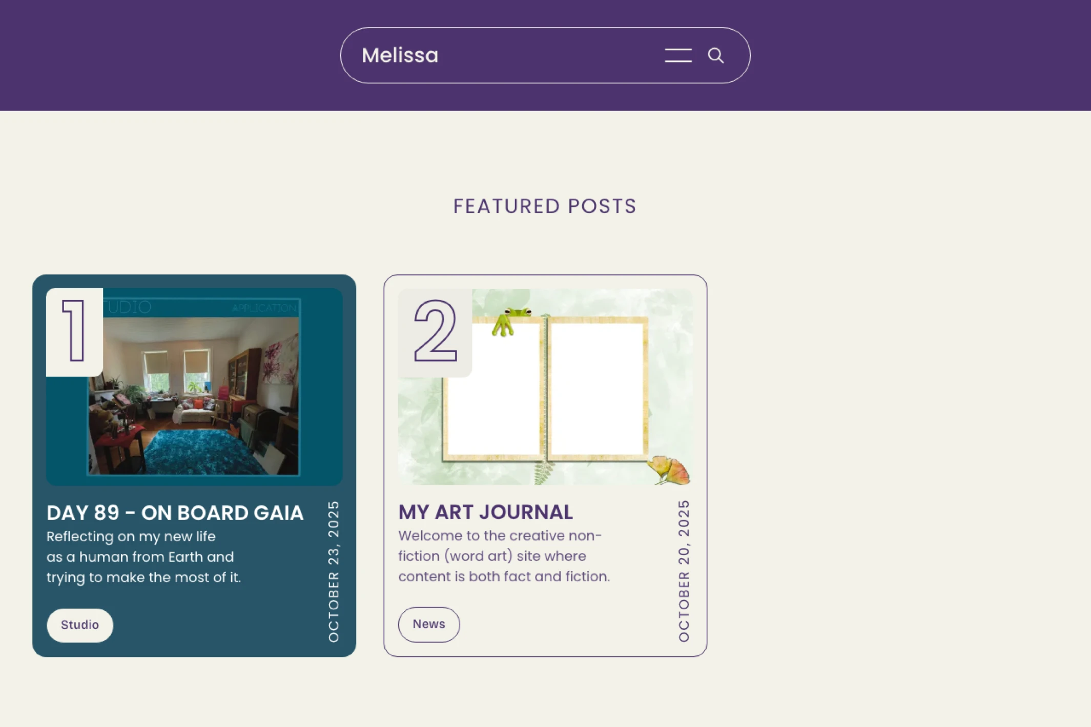 Screenshot of Melissa — Ghost theme website