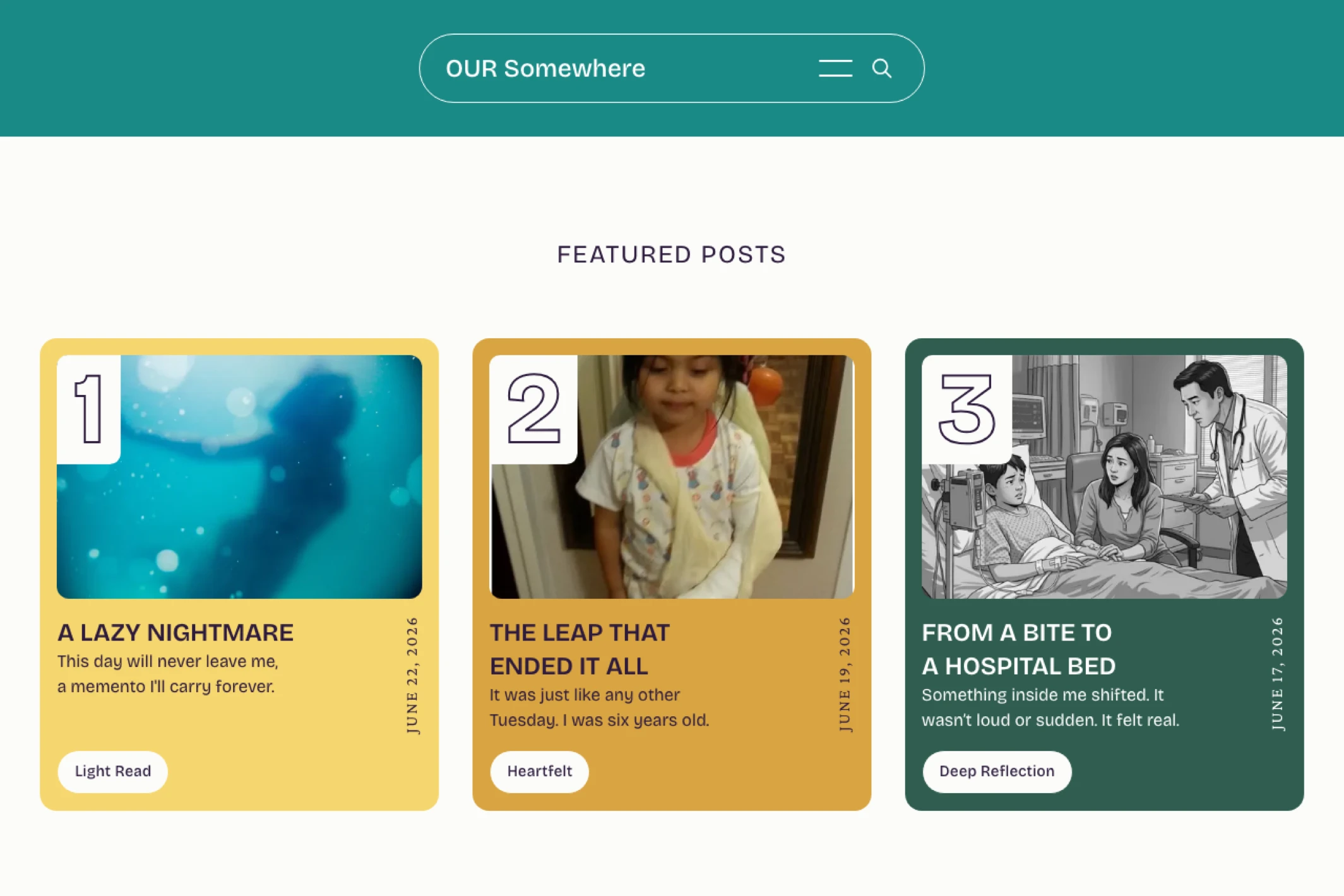 Screenshot of Our Somewhere — Ghost theme website