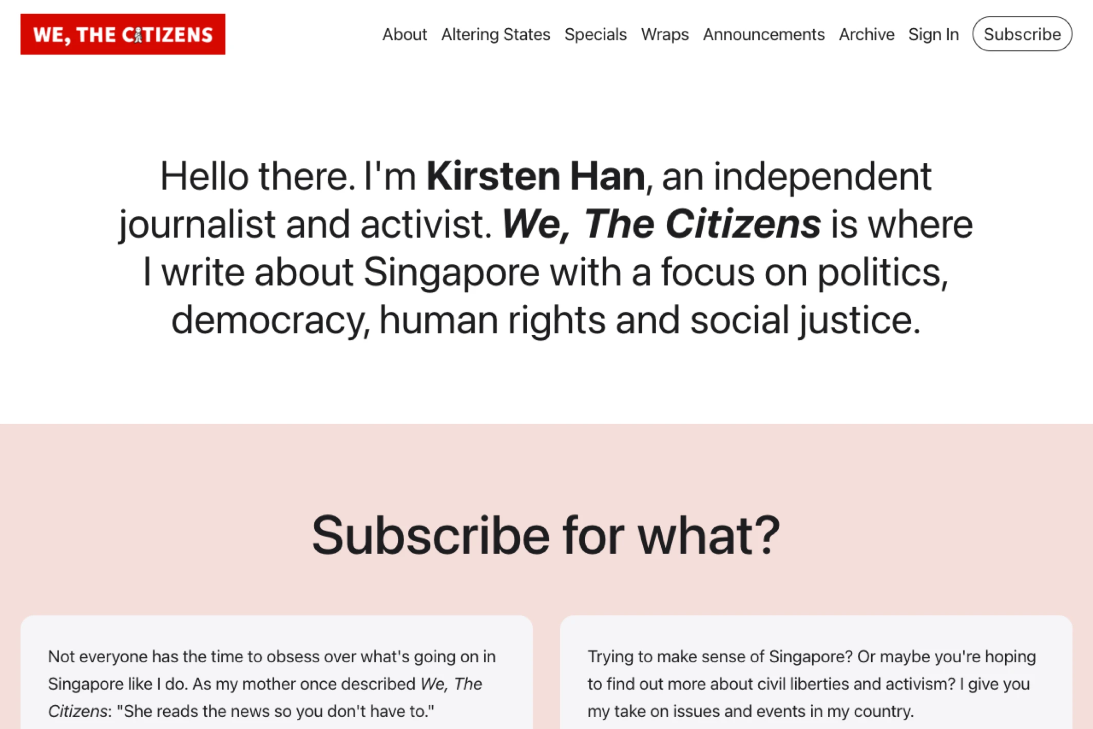 Screenshot of We, The Citizens — built with Moshi Ghost theme