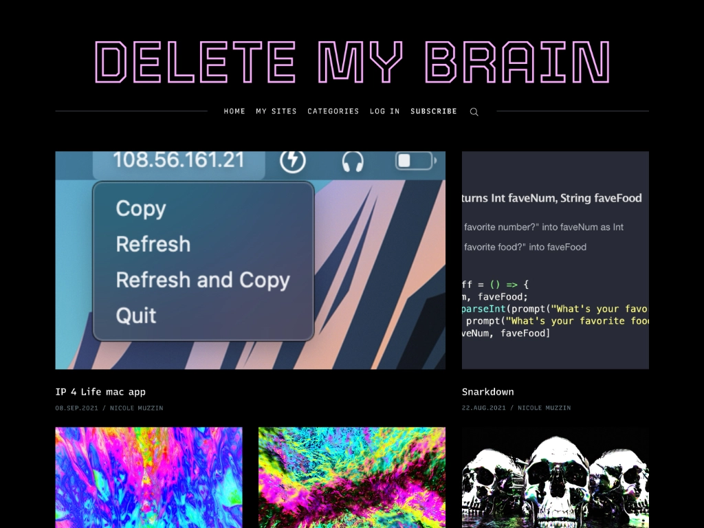 Screenshot of Delete My Brain — Ghost theme website