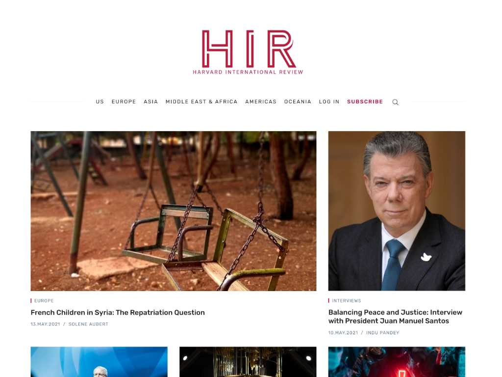 Screenshot of Harvard International Review — built with Nubia Ghost theme