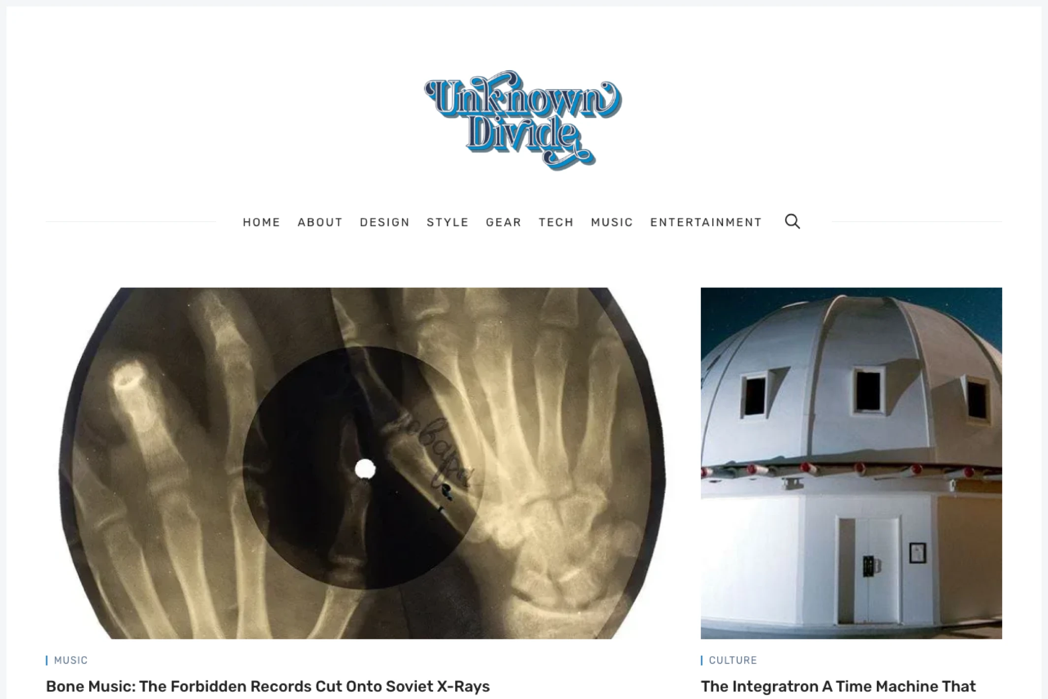 Screenshot of Unknown Divide — Ghost theme website