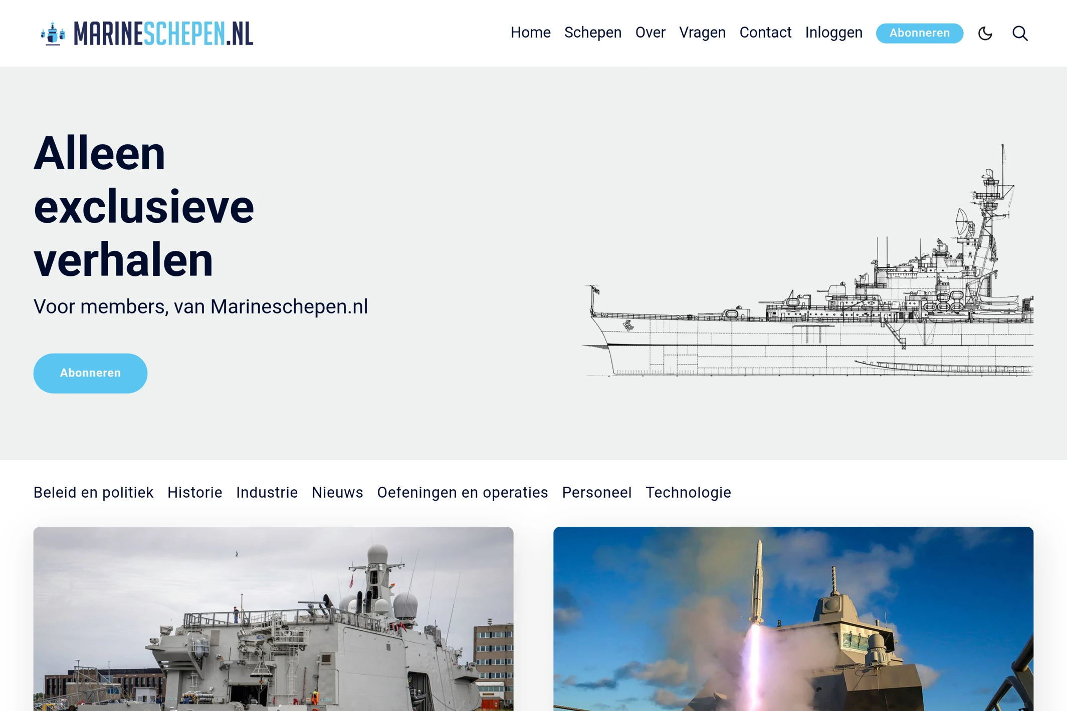 Screenshot of Marineschepen — Ghost theme website