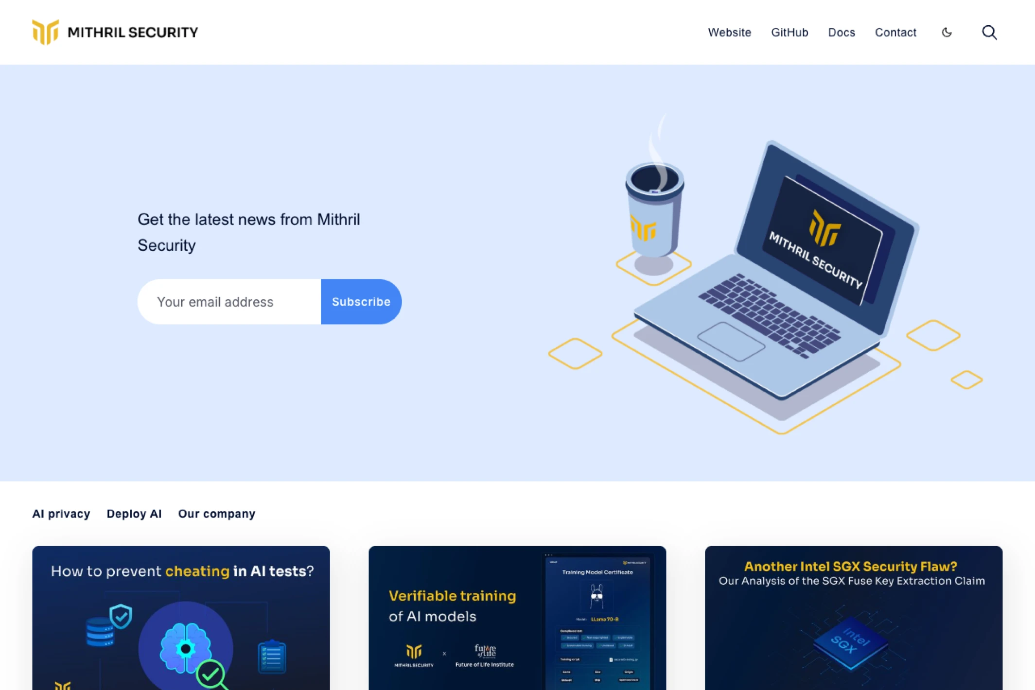 Screenshot of Mithril Security — Ghost theme website