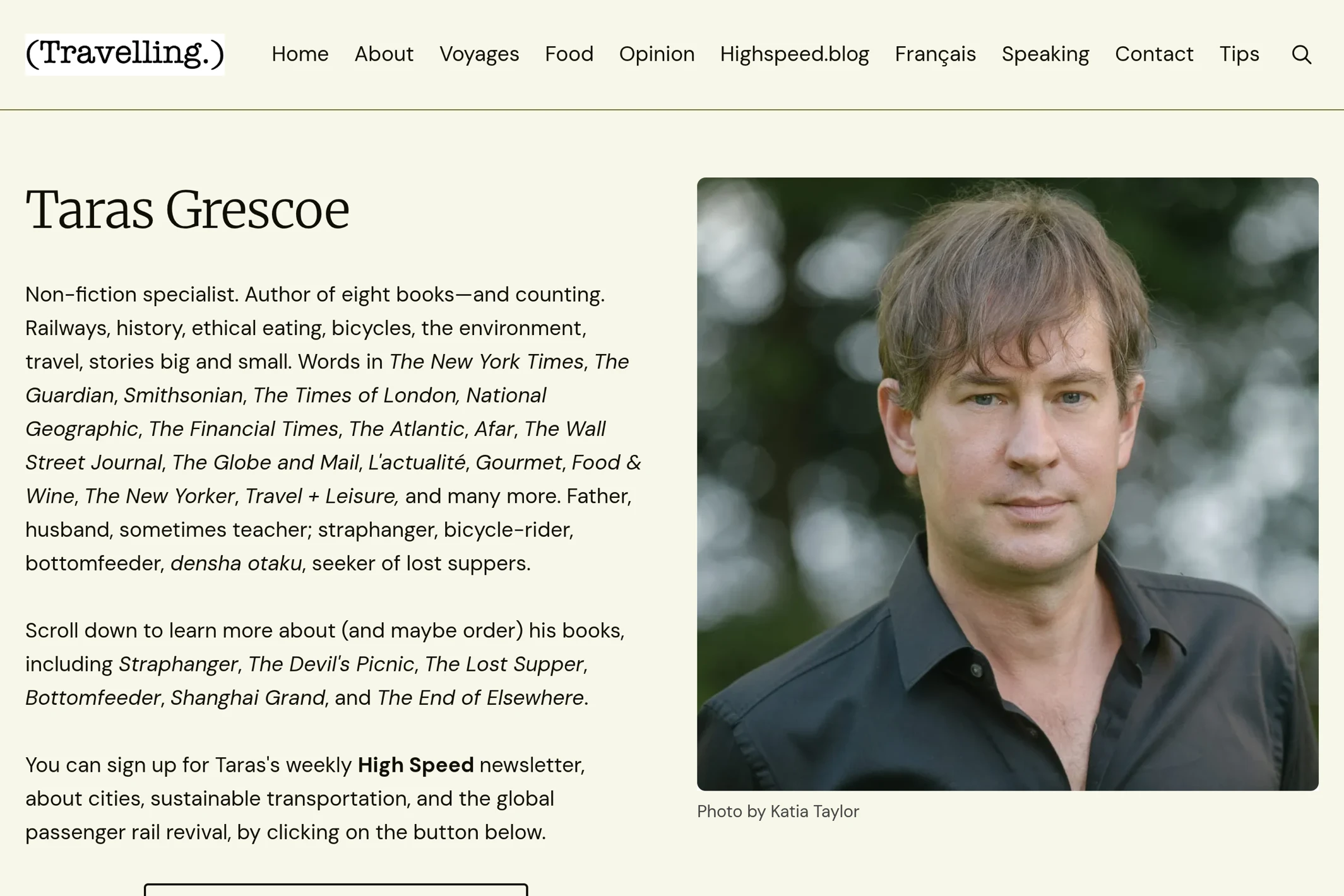 Screenshot of Taras Grescoe — built with Petra Ghost theme