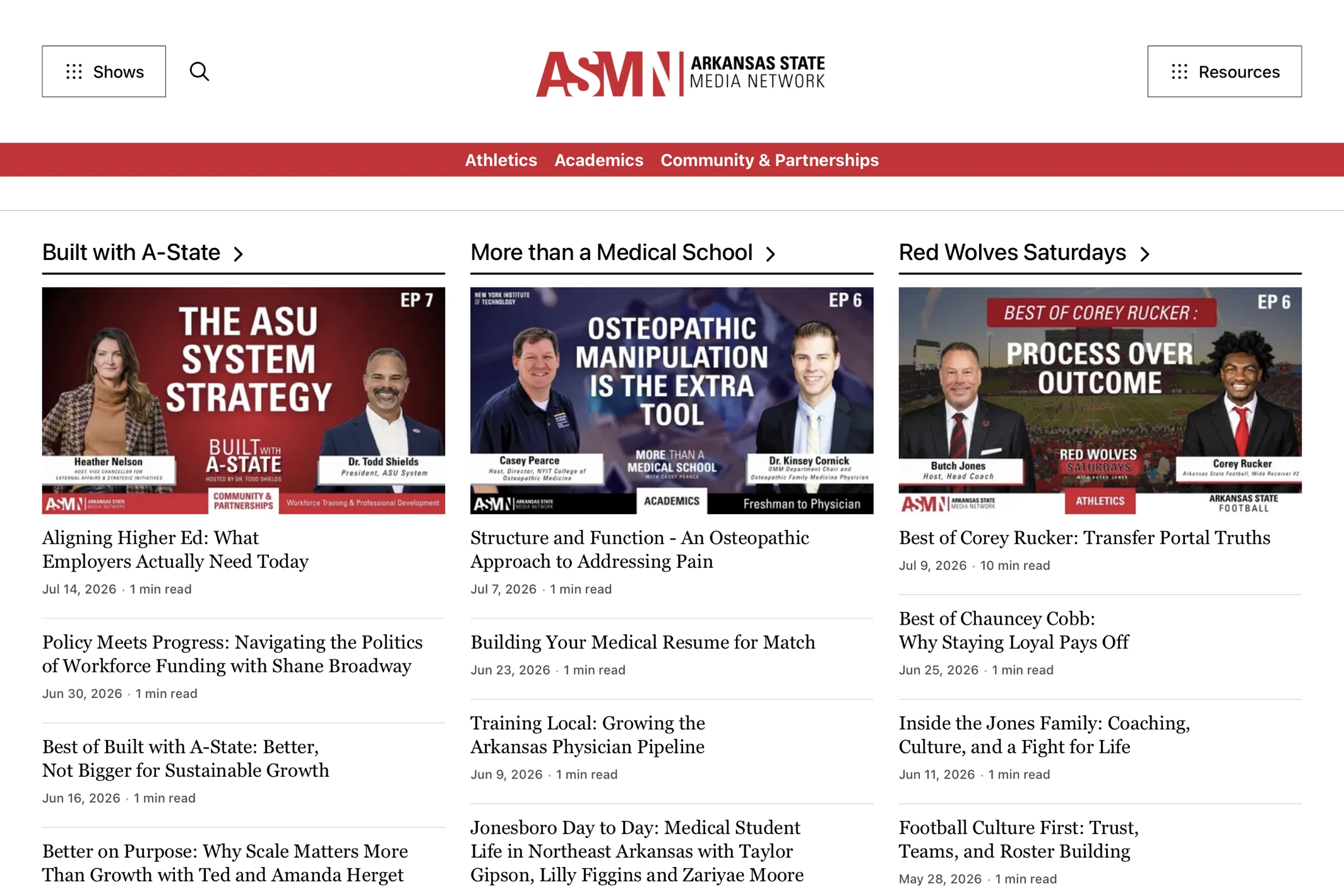 Screenshot of Arkansas State Media Network — Ghost theme website