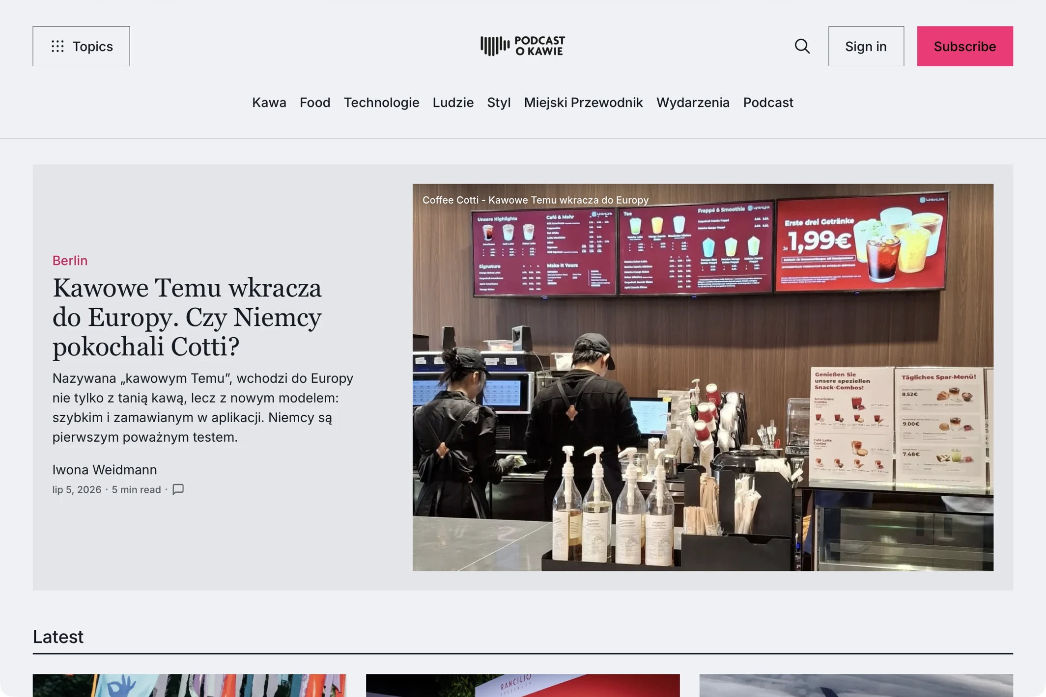 Screenshot of Podcast o Kawie — Ghost theme website