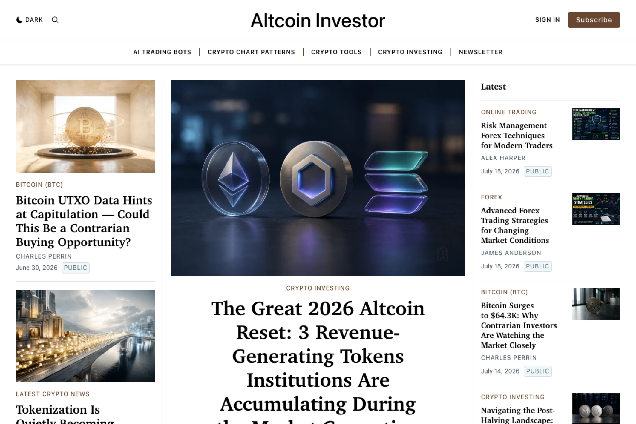 Screenshot of Altcoin Investor — Ghost theme website