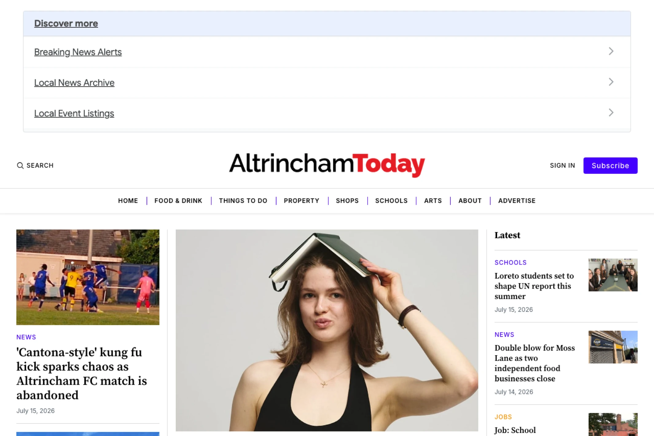 Screenshot of Altrincham Today — Ghost theme website