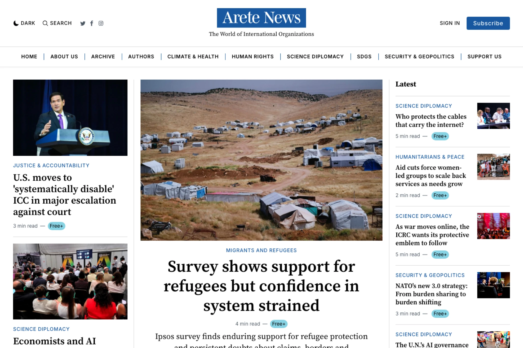 Screenshot of Arete News — Ghost theme website
