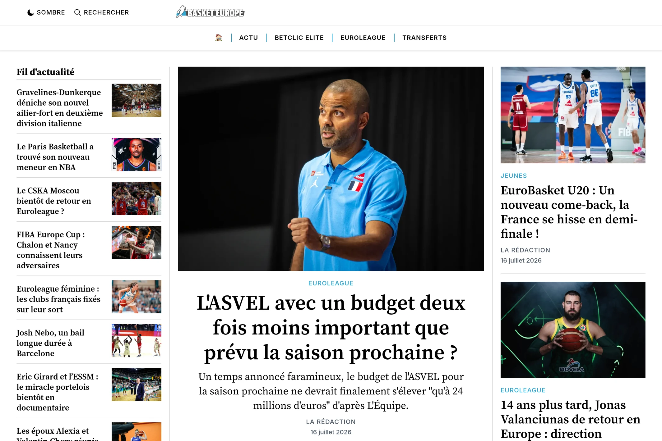 Screenshot of BasketEurope — Ghost theme website