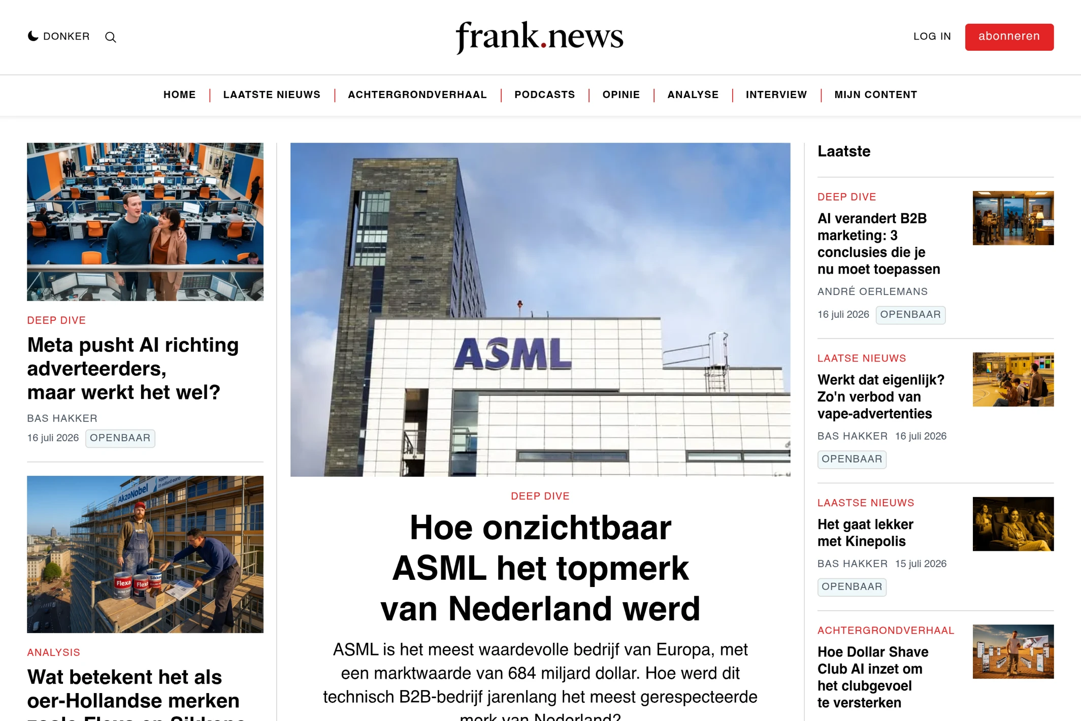 Screenshot of frank.news — Ghost theme website