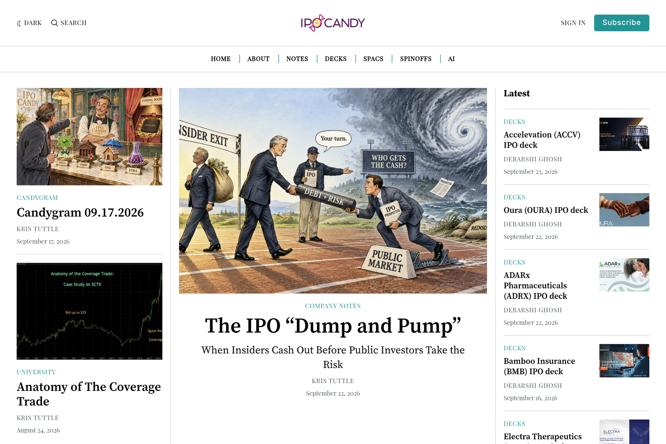 Screenshot of IPO Candy — Ghost theme website