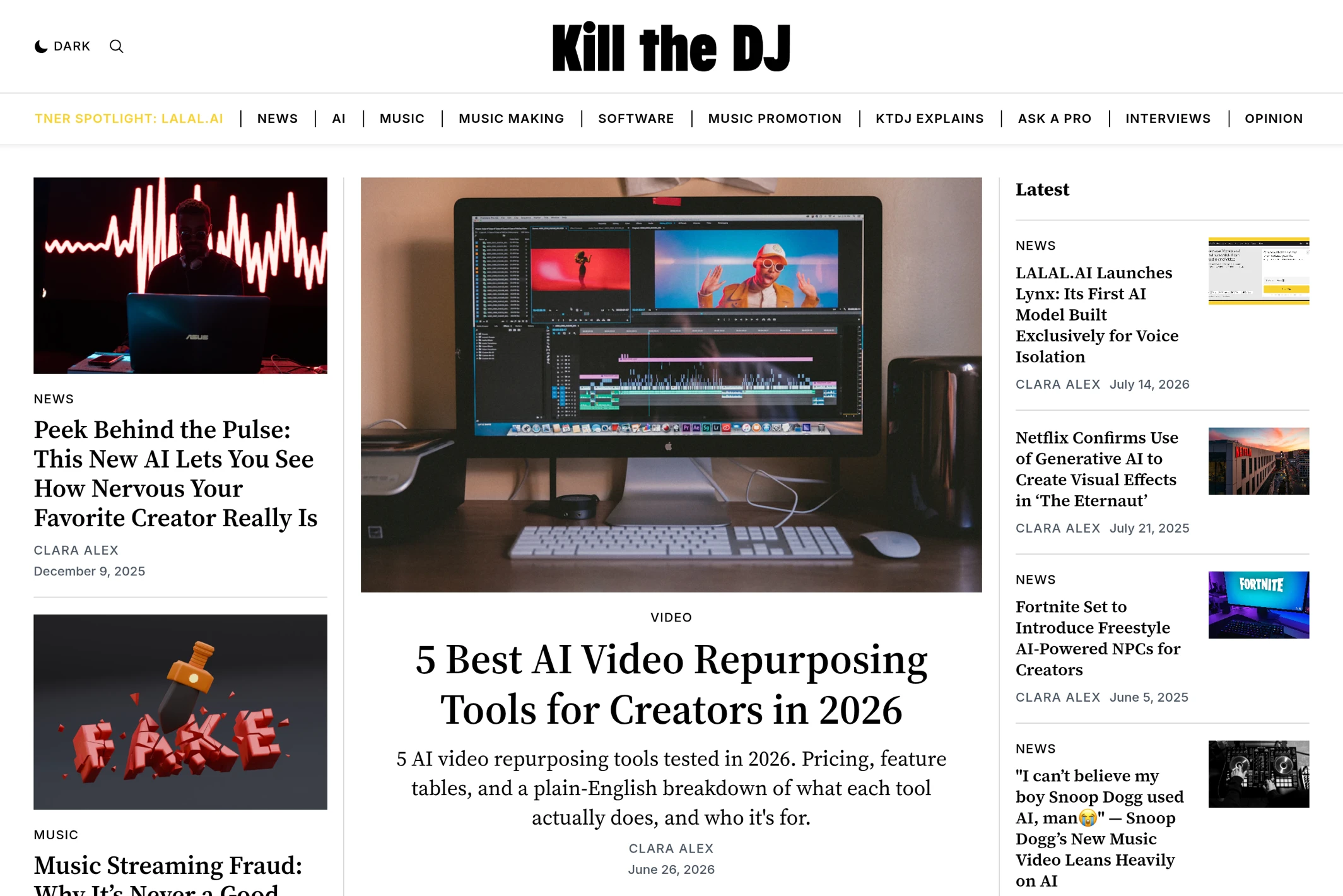 Screenshot of Kill the DJ — Ghost theme website