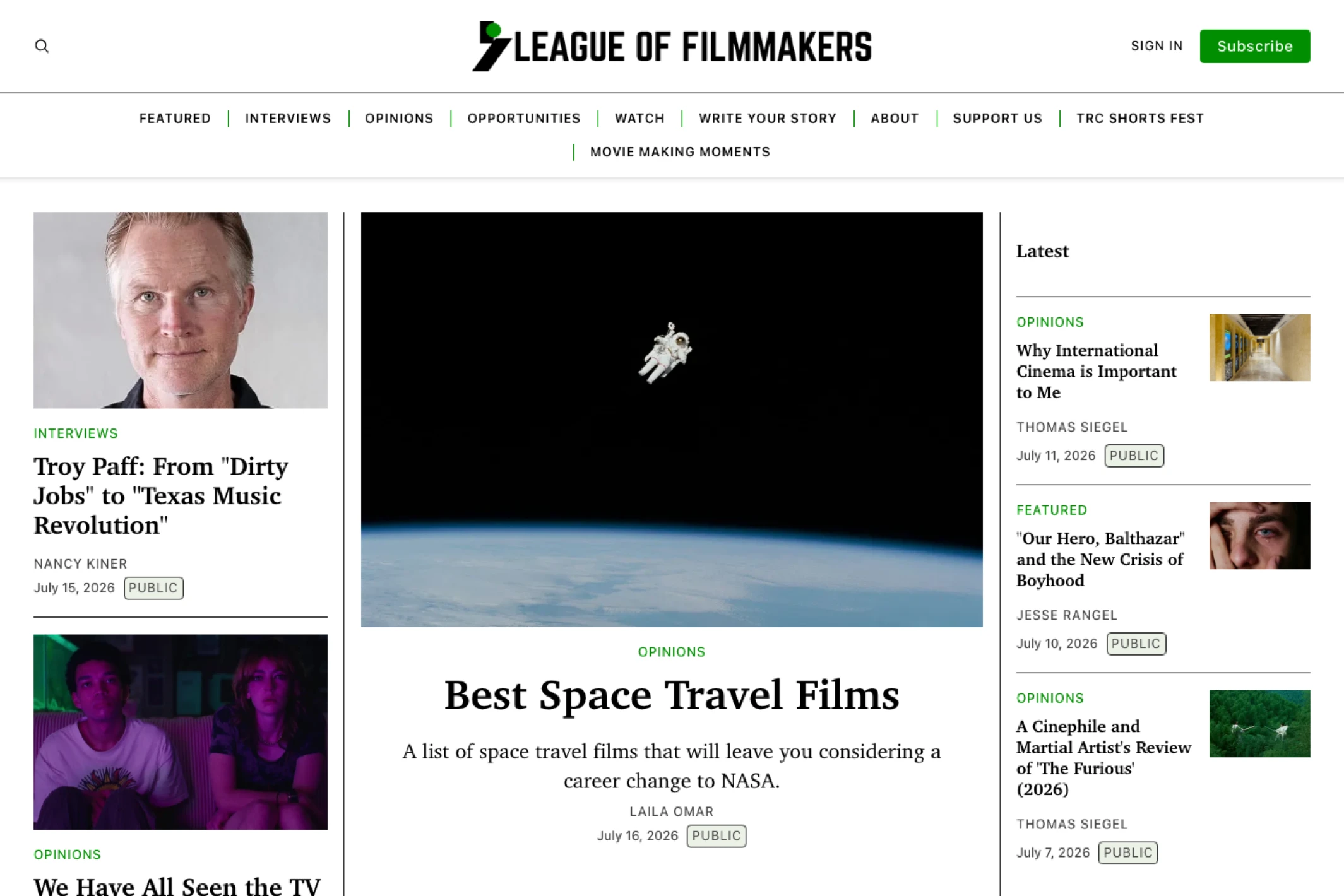 Screenshot of League of Filmmakers — Ghost theme website