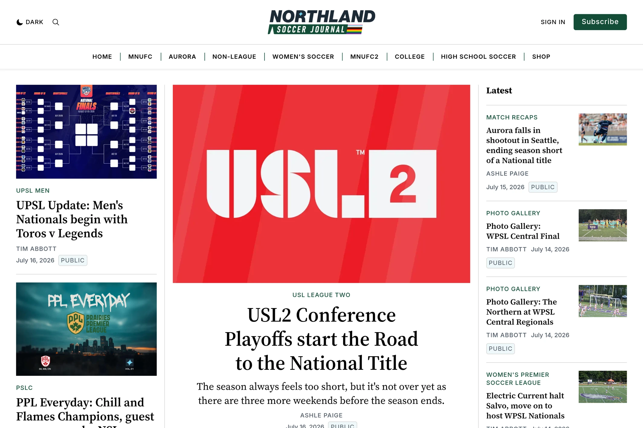 Screenshot of Northland Soccer Journal — Ghost theme website