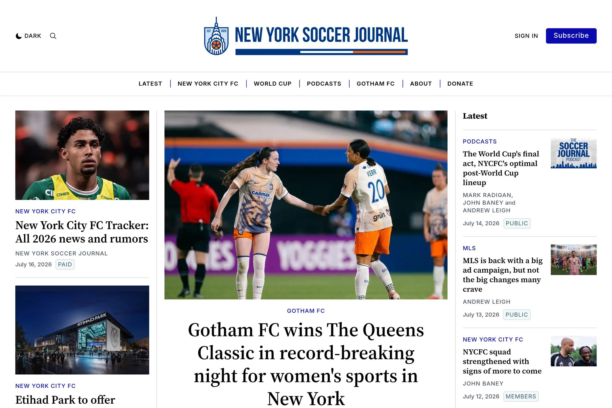 Screenshot of New York Soccer Journal — Ghost theme website