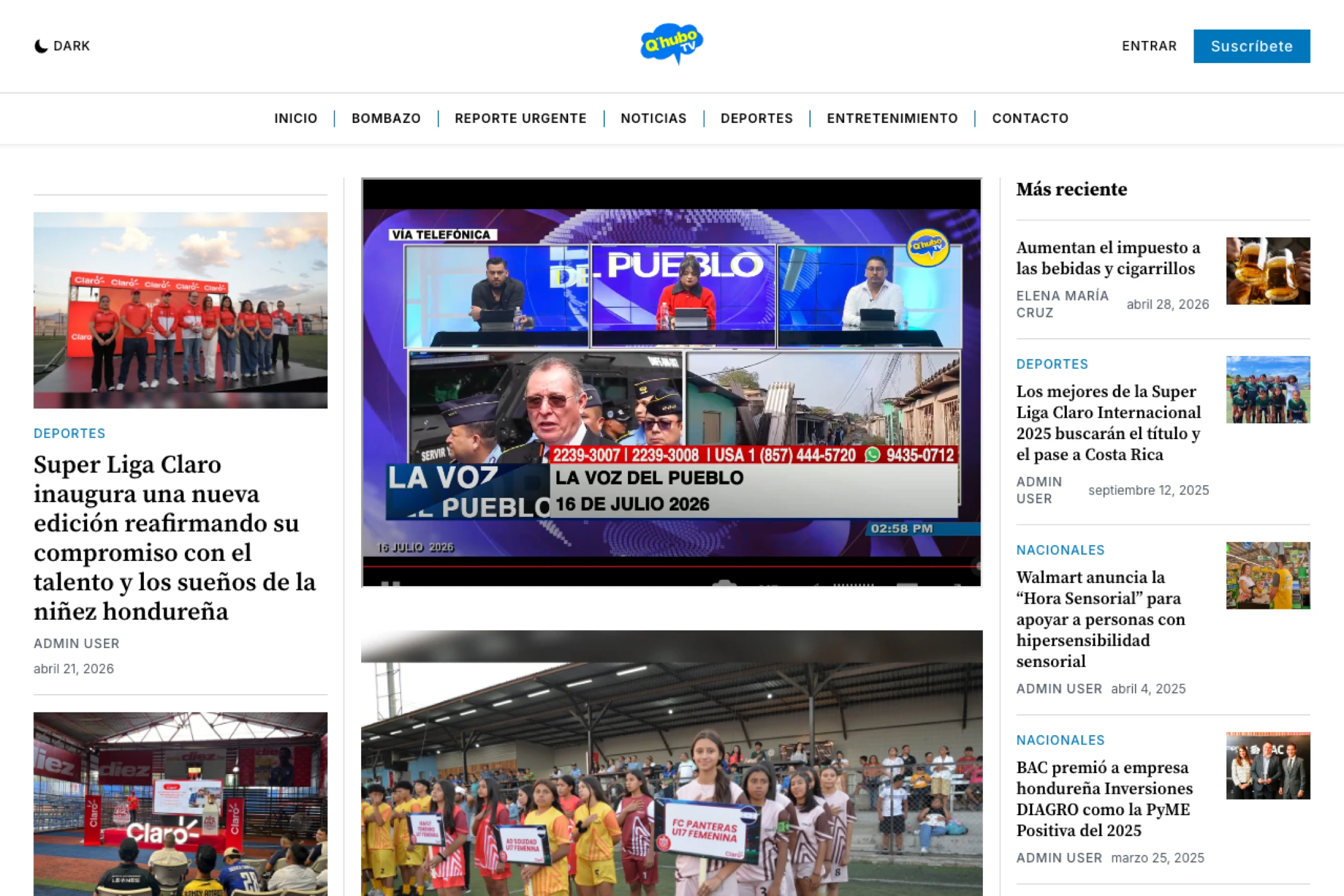 Screenshot of Q'Hubo TV — Ghost theme website