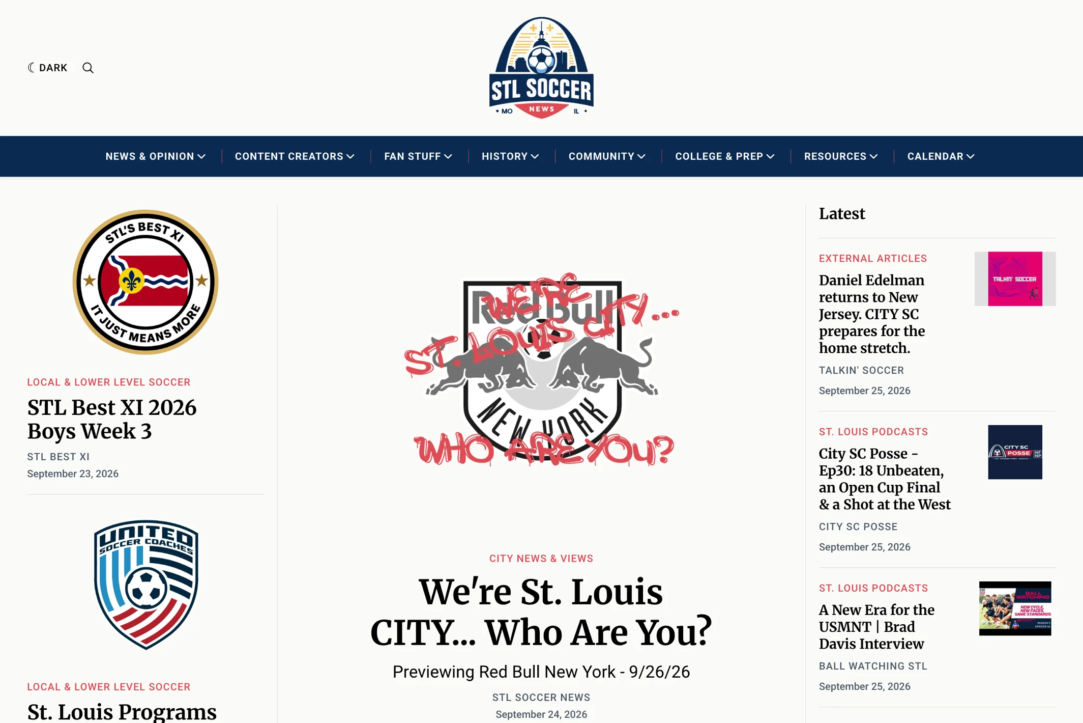 Screenshot of STL Soccer News — Ghost theme website