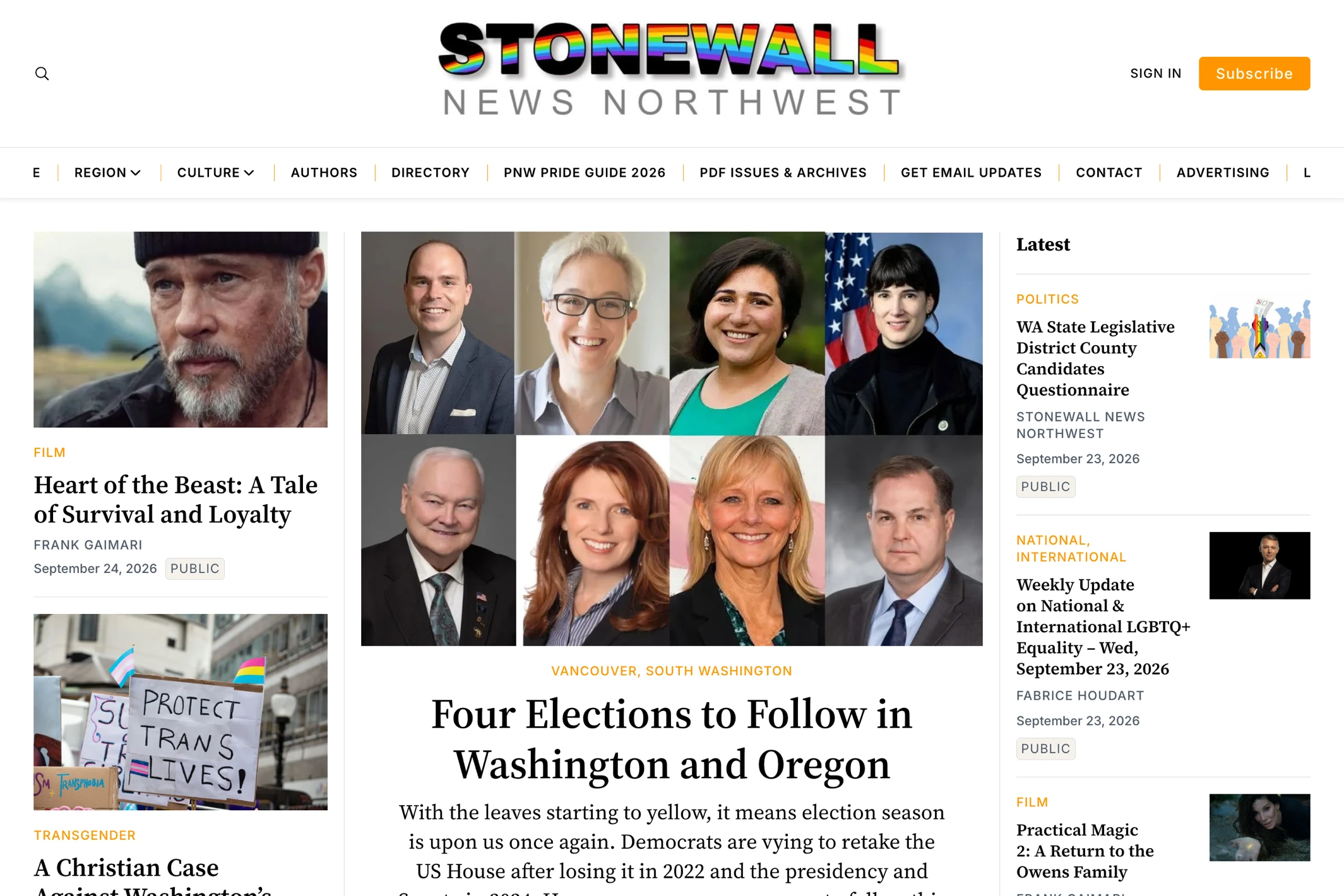 Screenshot of Stonewall News Northwest — Ghost theme website
