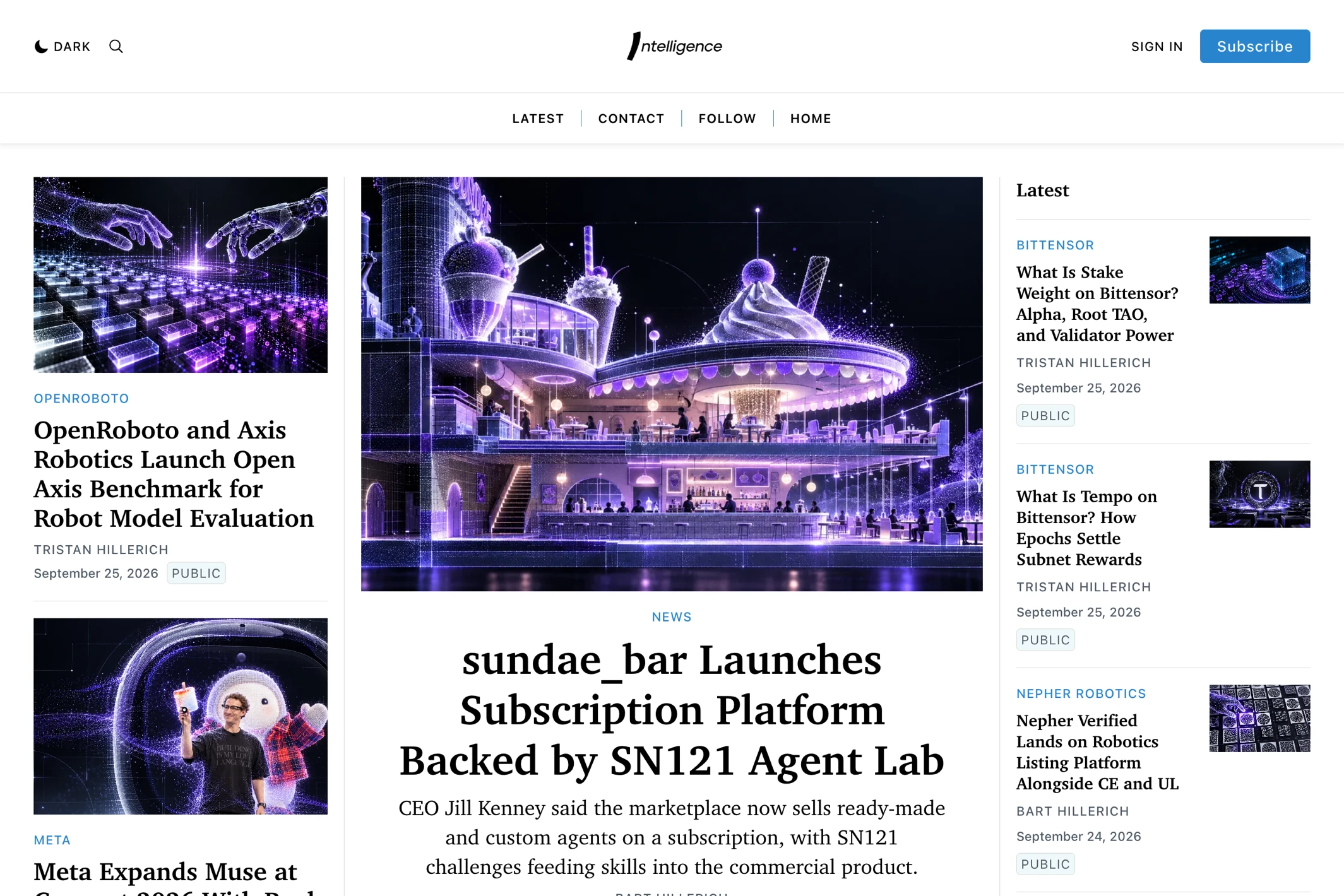 Screenshot of Intelligence — Ghost theme website