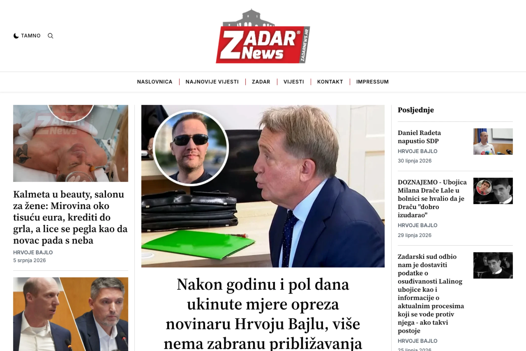 Screenshot of ZADAR News — Ghost theme website