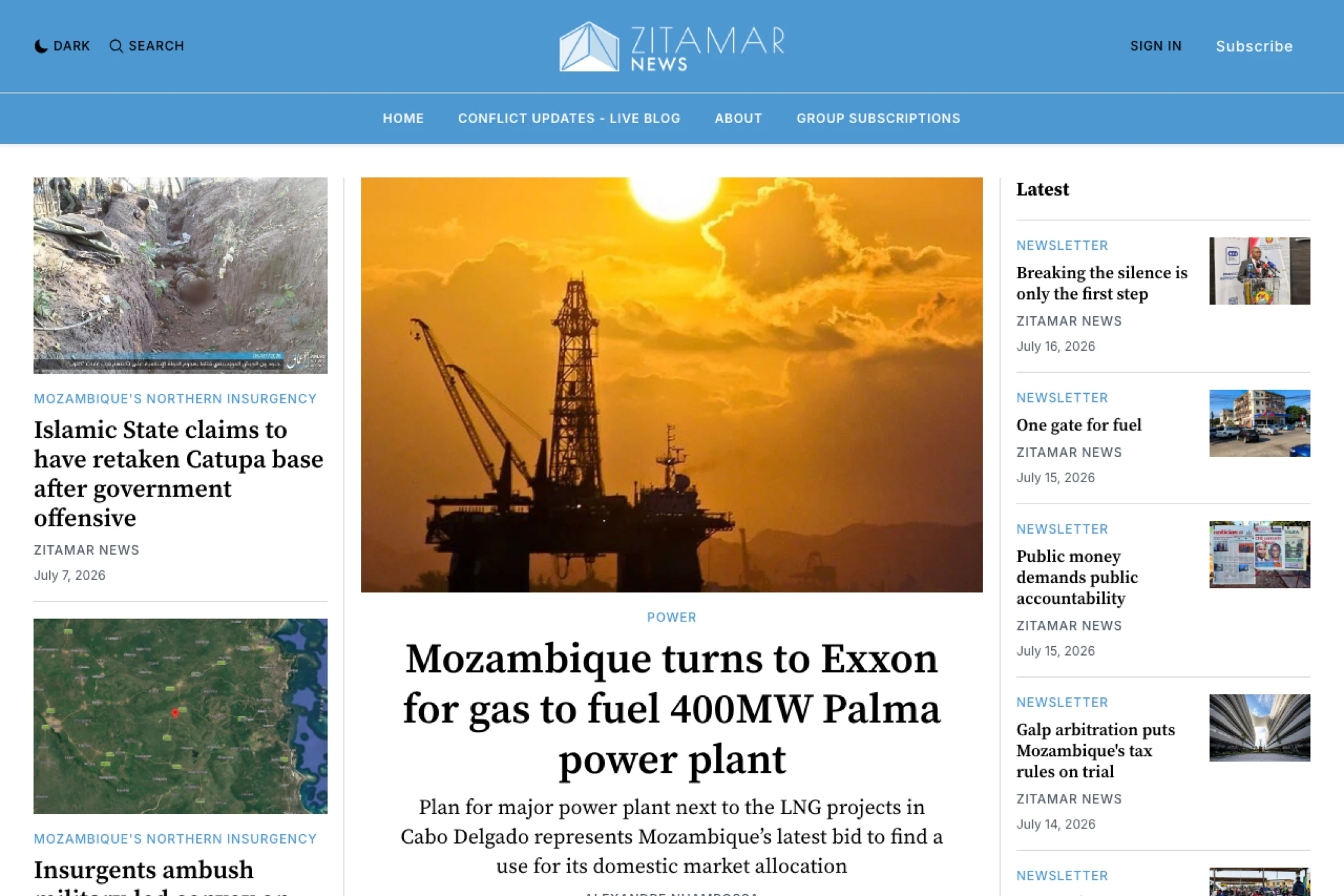 Screenshot of Zitamar News — Ghost theme website