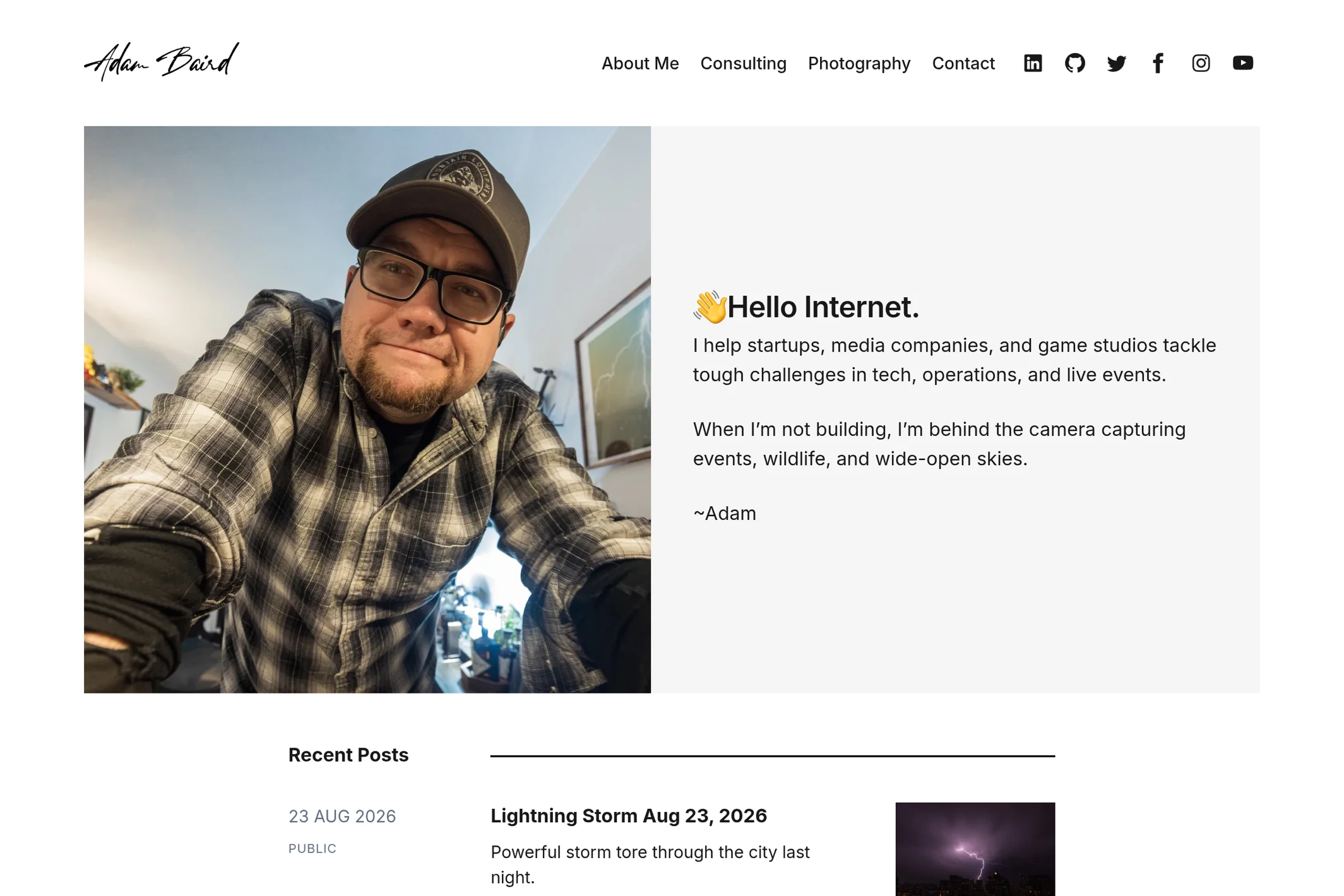 Screenshot of Adam Baird — Ghost theme website