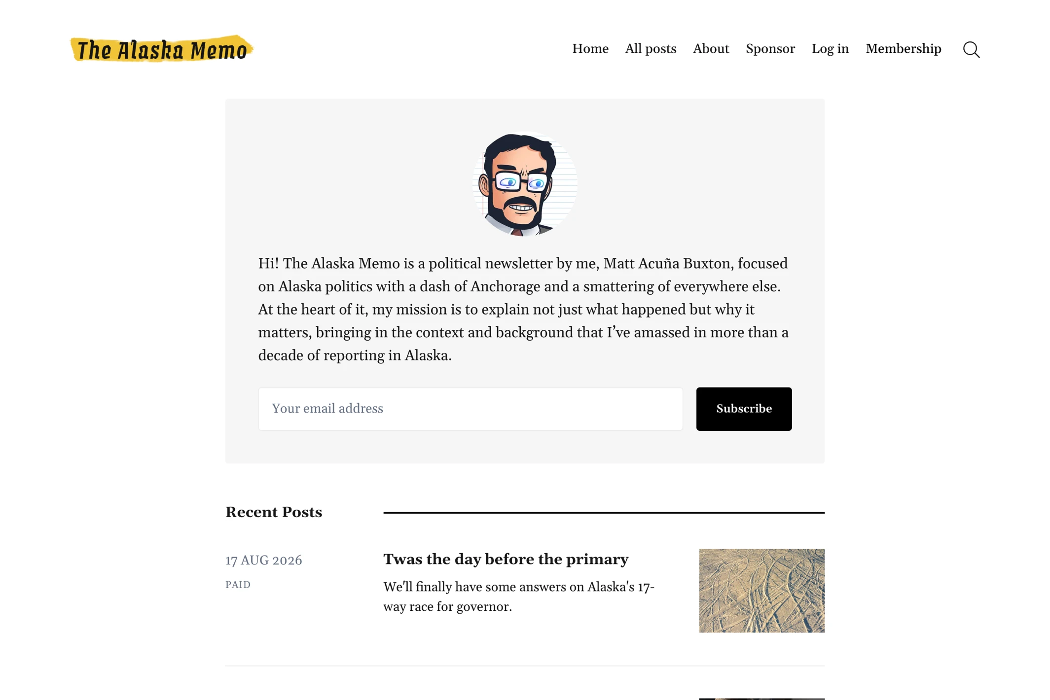 Screenshot of The Alaska Memo — Ghost theme website