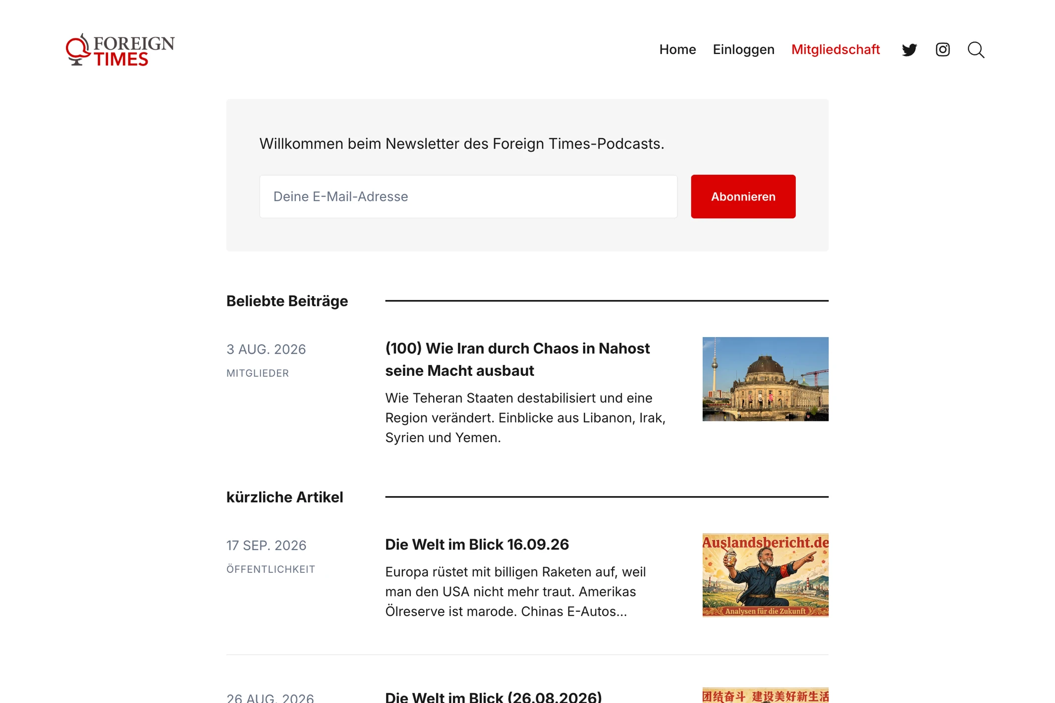 Screenshot of Auslandsbericht.de — Ghost theme website