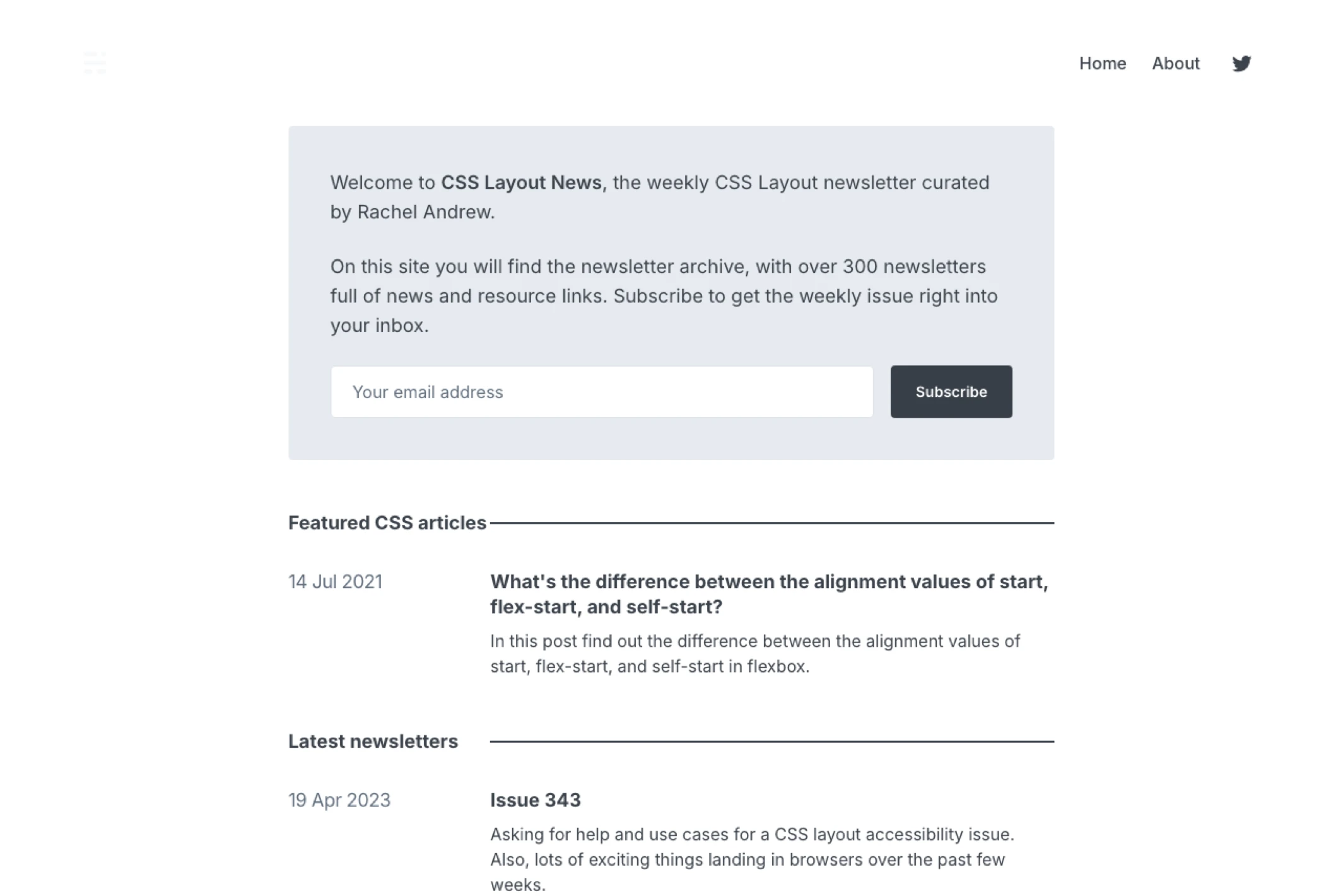 Screenshot of CSS Layout News — Ghost theme website