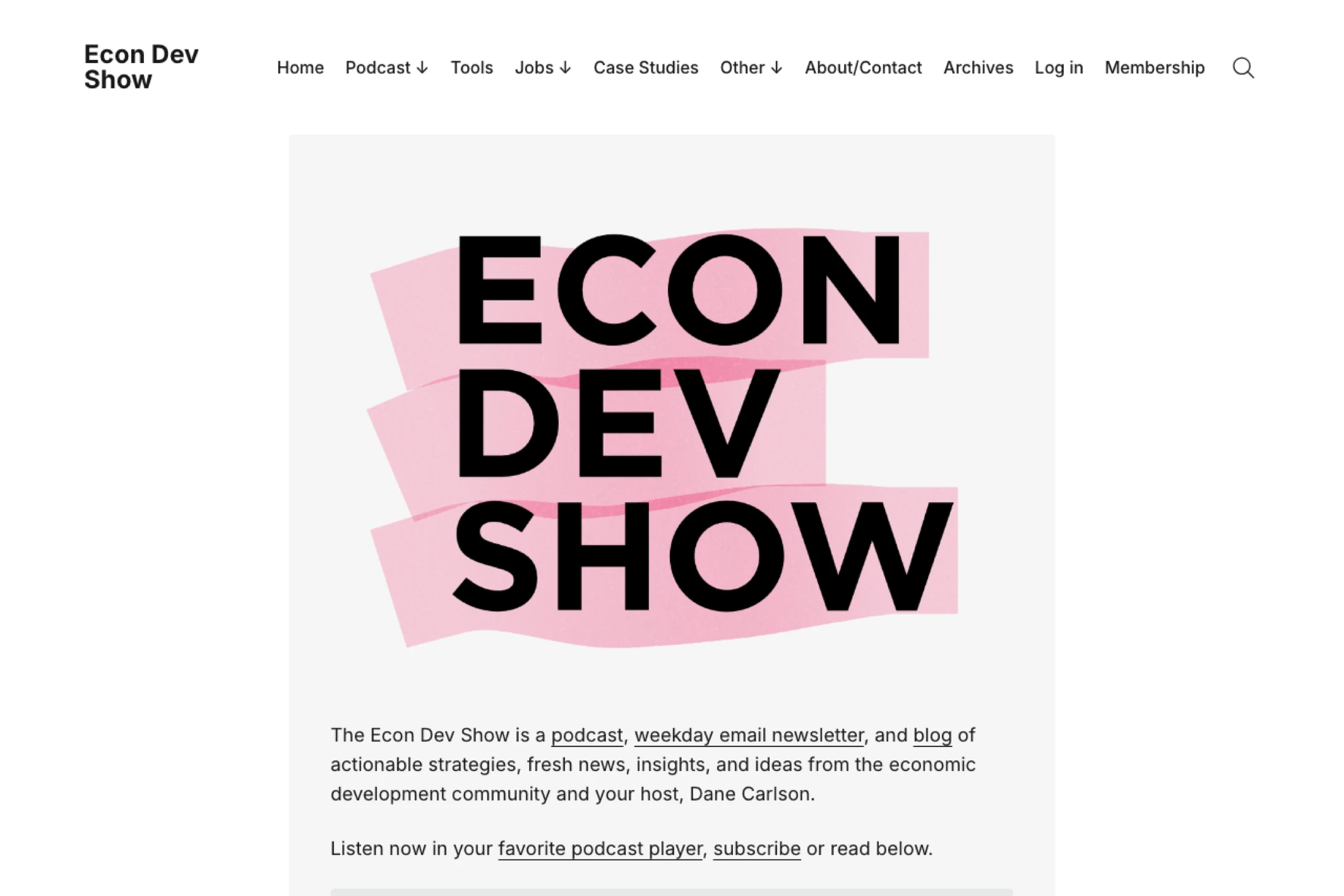 Screenshot of Econ Dev Show — Ghost theme website