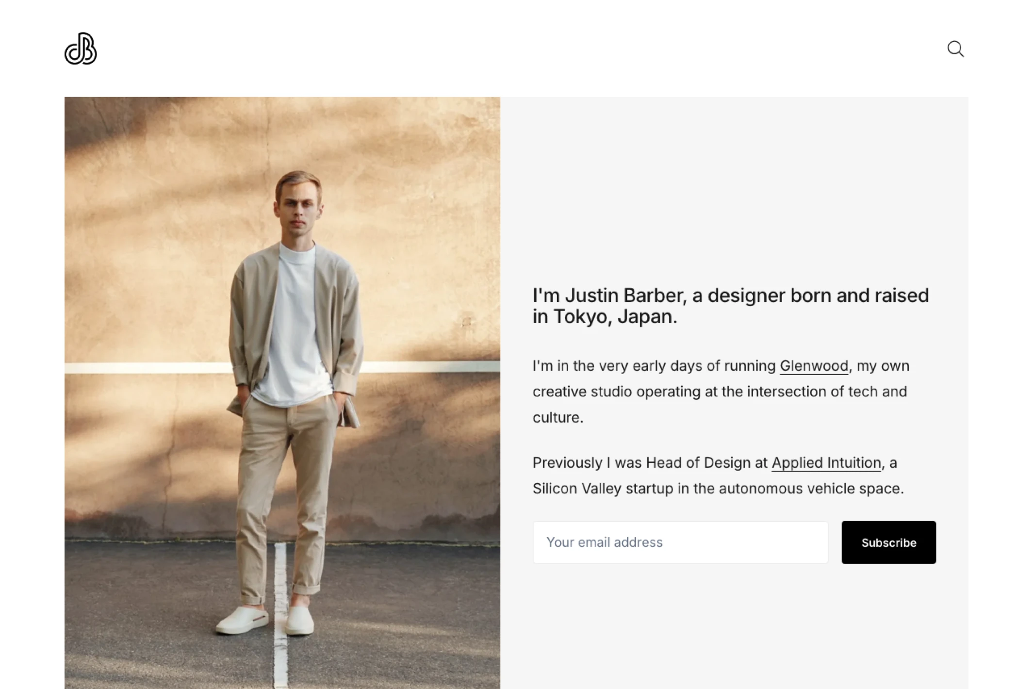 Screenshot of Justin Barber — Ghost theme website