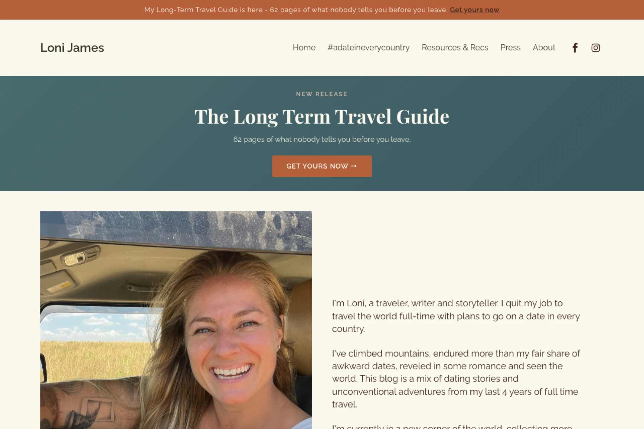 Screenshot of Loni James — Ghost theme website
