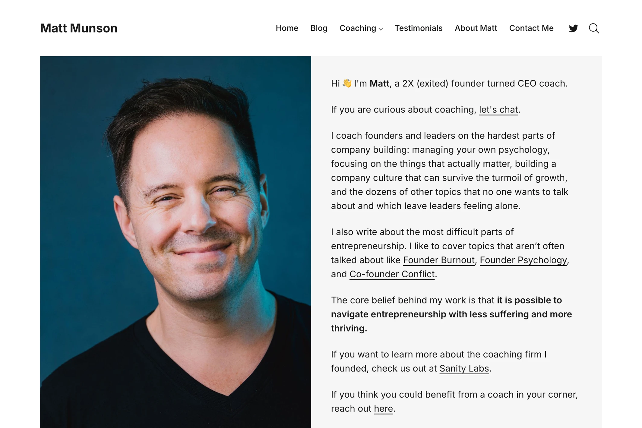 Screenshot of Matt Munson — Ghost theme website