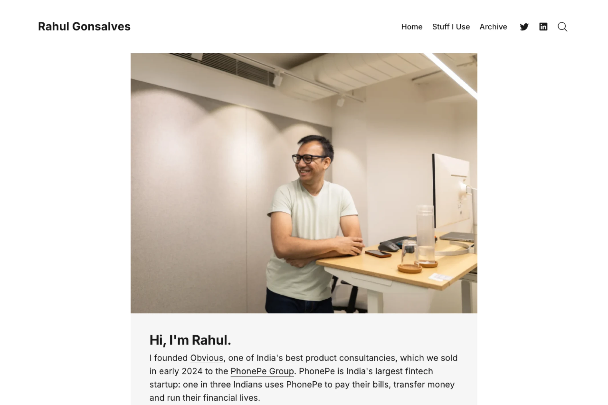 Screenshot of Rahul Gonsalves — Ghost theme website