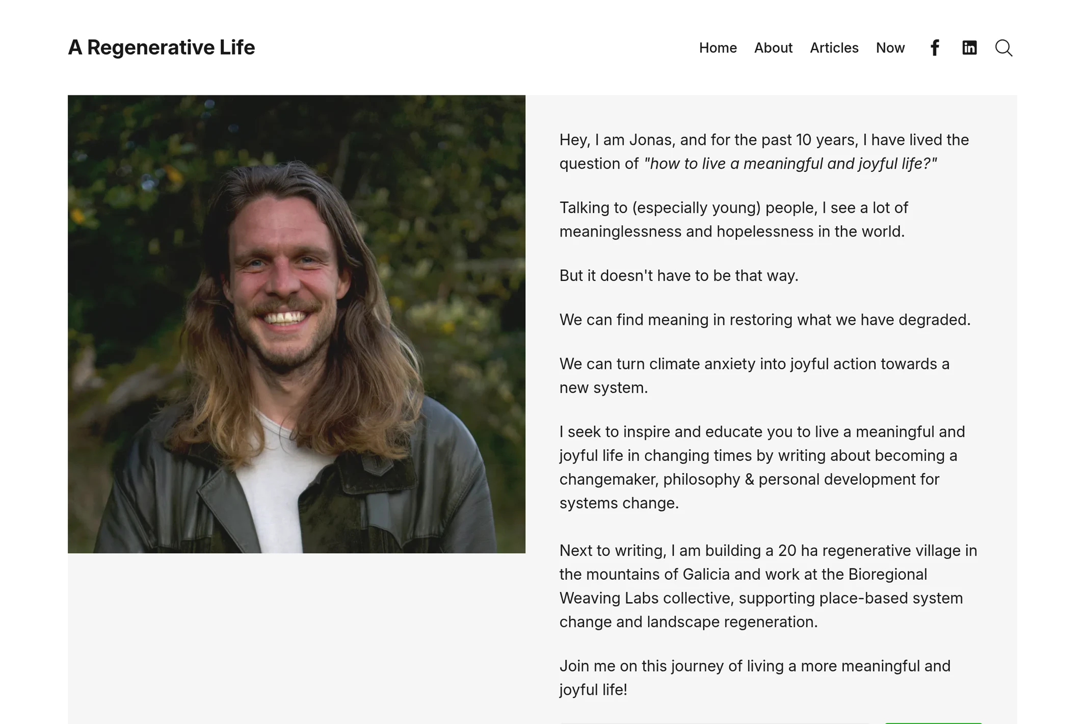Screenshot of A Regenerative Life — Ghost theme website