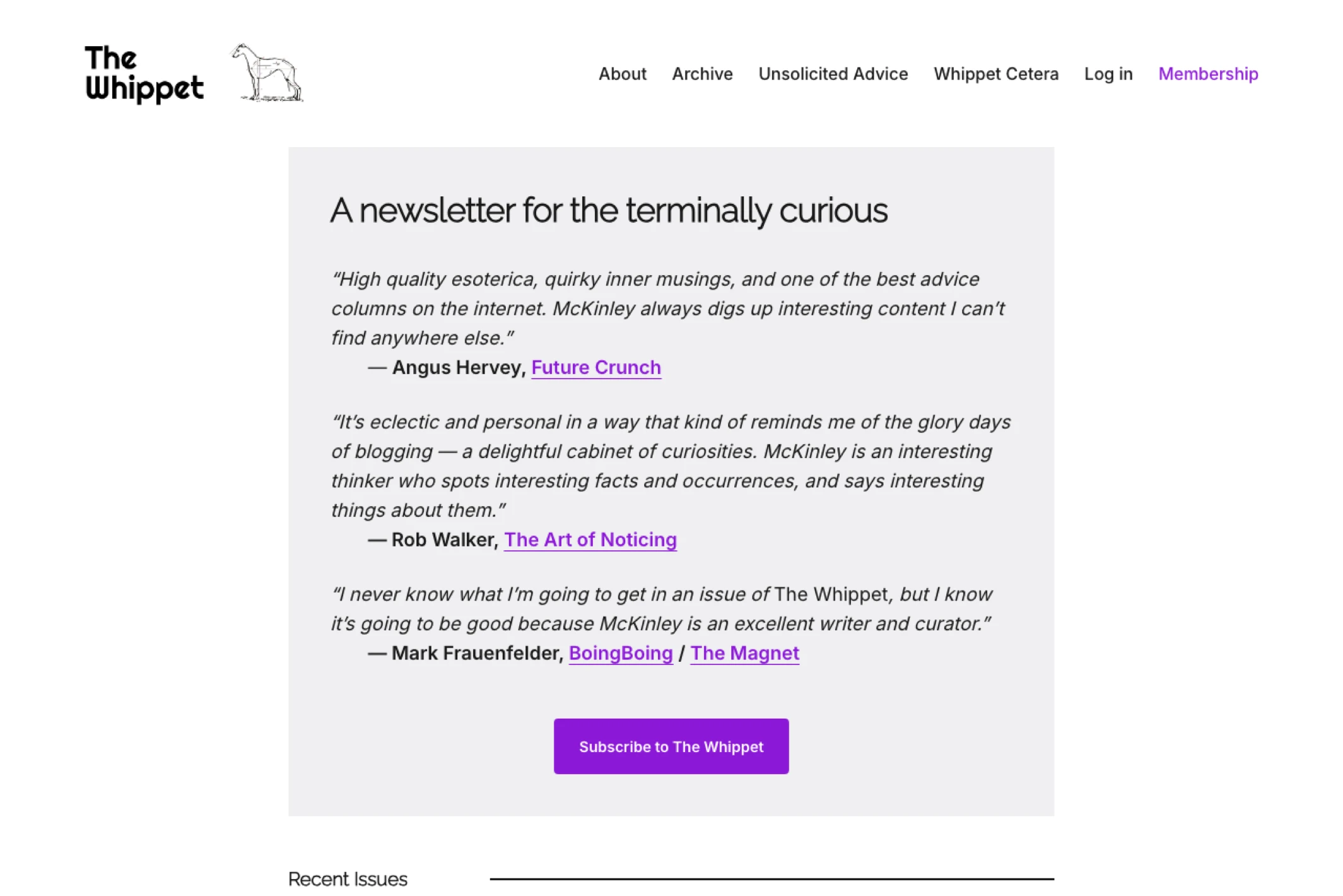 Screenshot of The Whippet — Ghost theme website