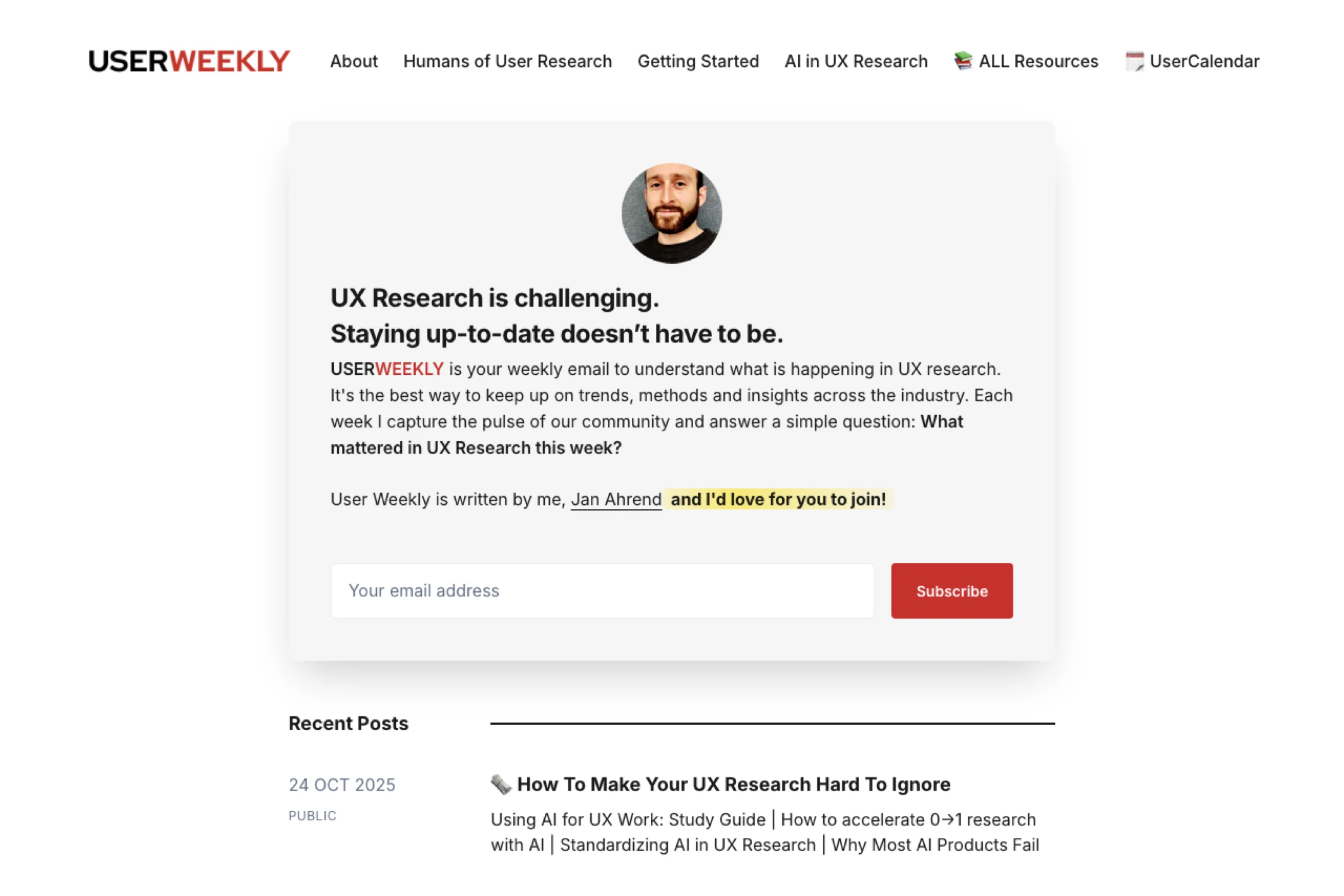 Screenshot of USERWEEKLY — Ghost theme website